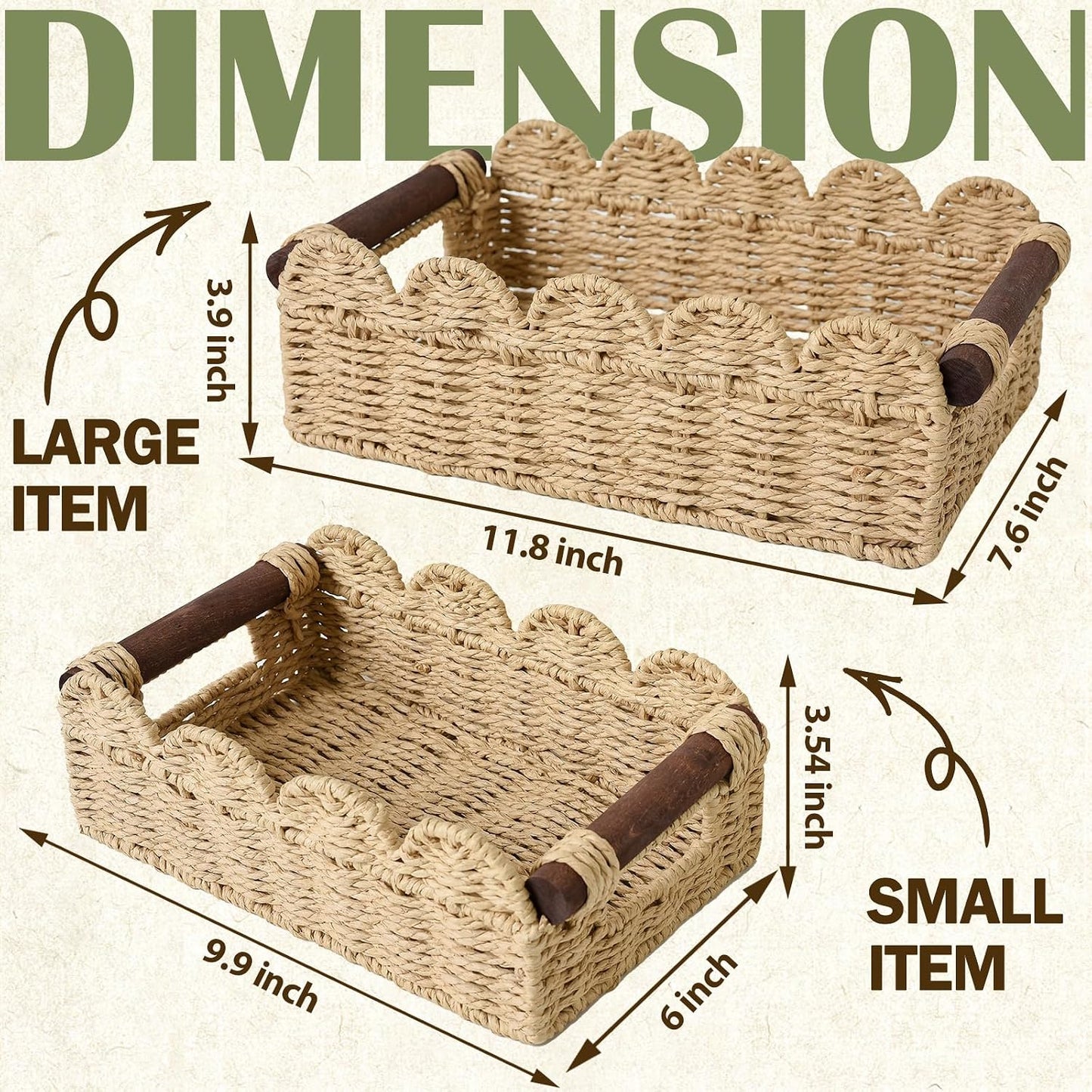 Scalloped Basket / Wicker Basket for Organizing / Beige