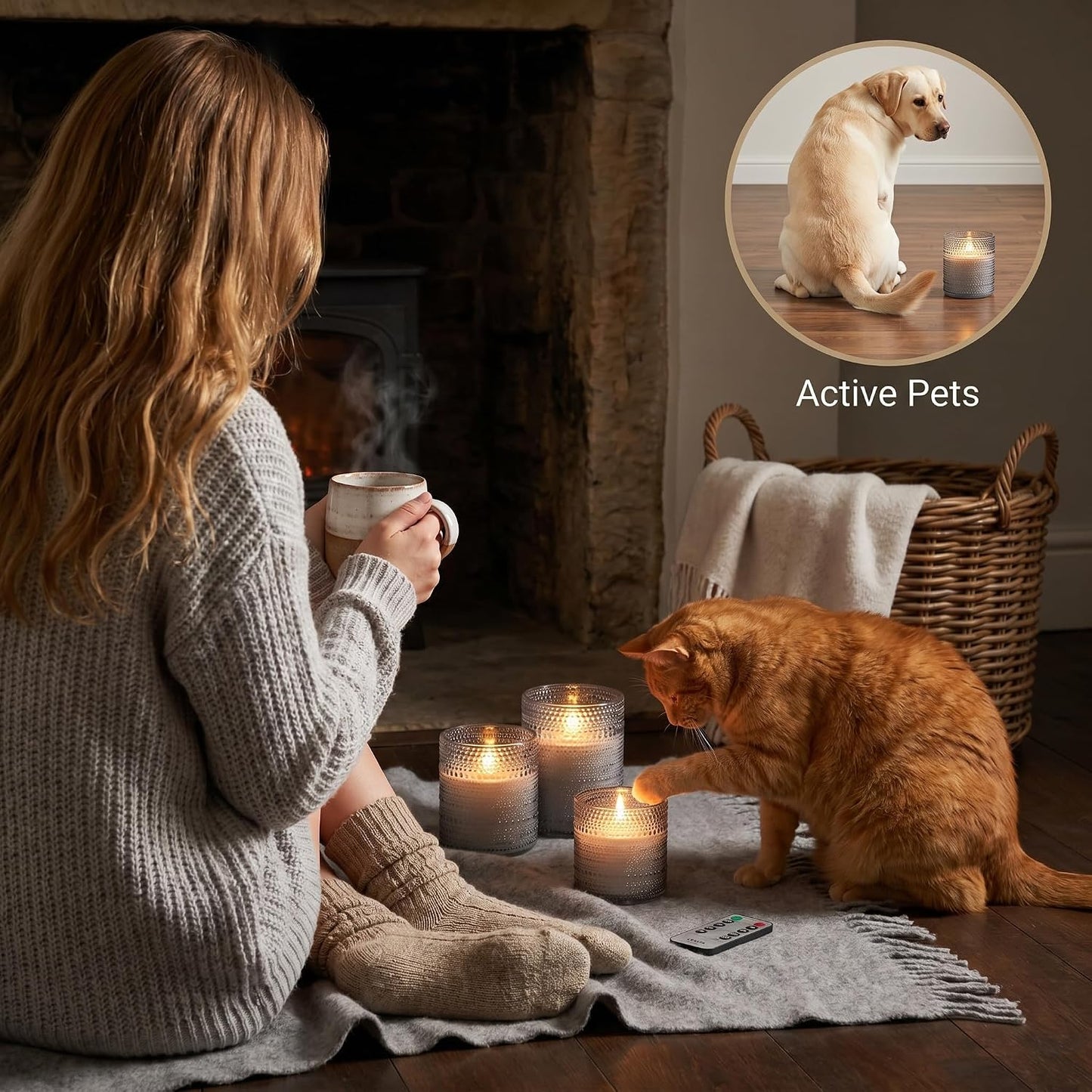 VENTA Stunning Grey Dotted Glass Flameless Candles 2-Pack with Realistic Flickering Glow | Includes Remote & Timer