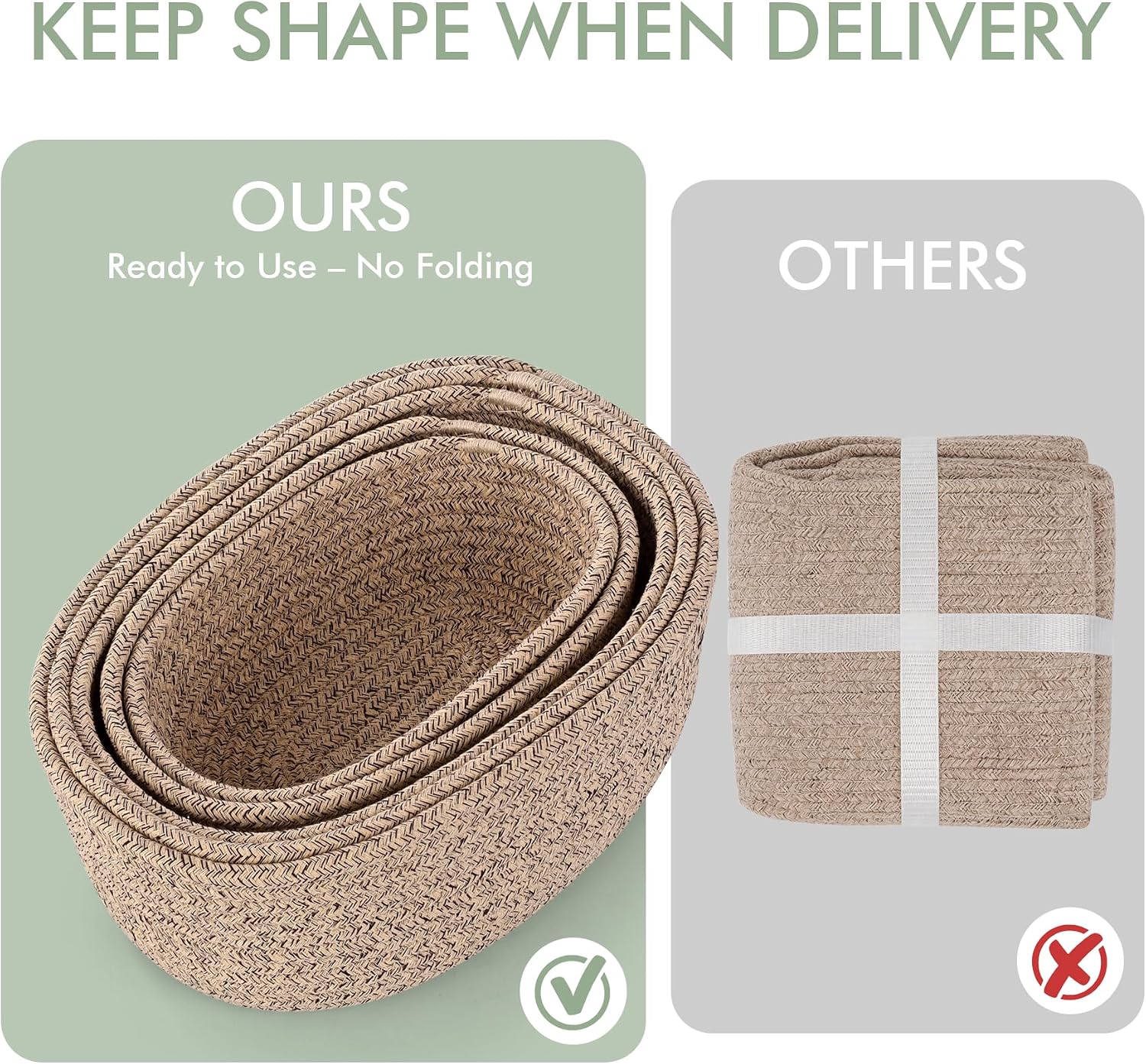 Small to Large Graduated Size Set Soft Rope Shelving Organizers Boho Home / Flax Brown / Set of 5