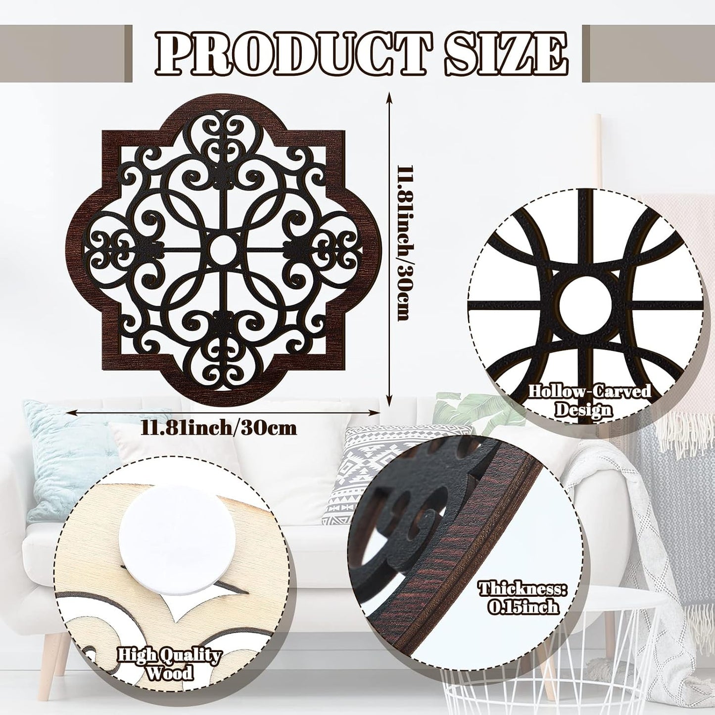 Thicken Rustic Wood Wall Decor Farmhouse Geometric Wall Art Farmhouse Hanging Decoration / Set of 3