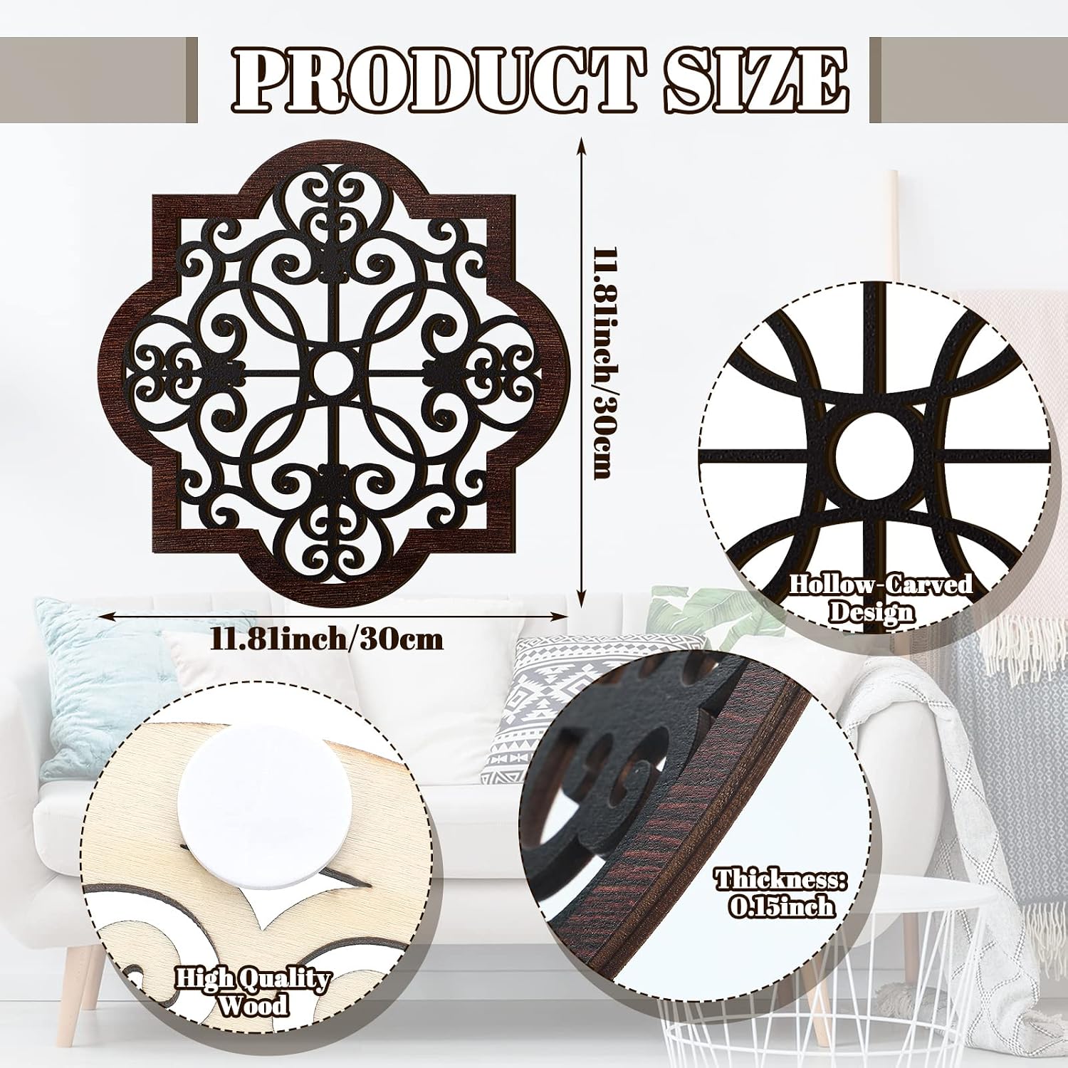 Thicken Rustic Wood Wall Decor Farmhouse Geometric Wall Art Farmhouse Hanging Decoration / Set of 3