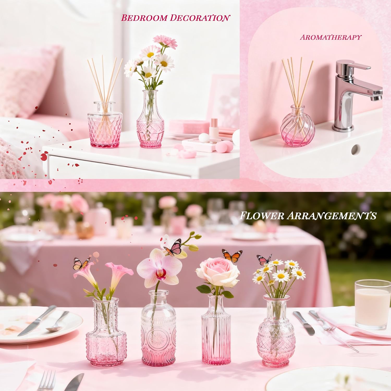 Glass Bud Vases Small Flower Vases for Rustic Wedding Centerpieces Table / Pink / Set of 32