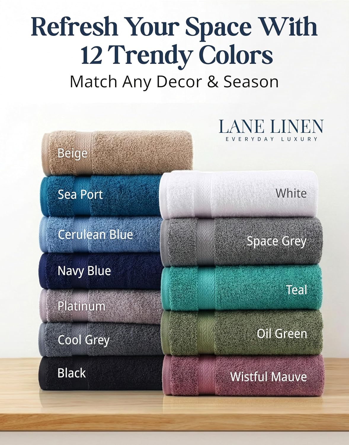LANE LINEN Towel Set Soft Absorbent Quick Dry 100% Cotton 16 Piece - Grey | Cotton Bath Towels - Lightweight &