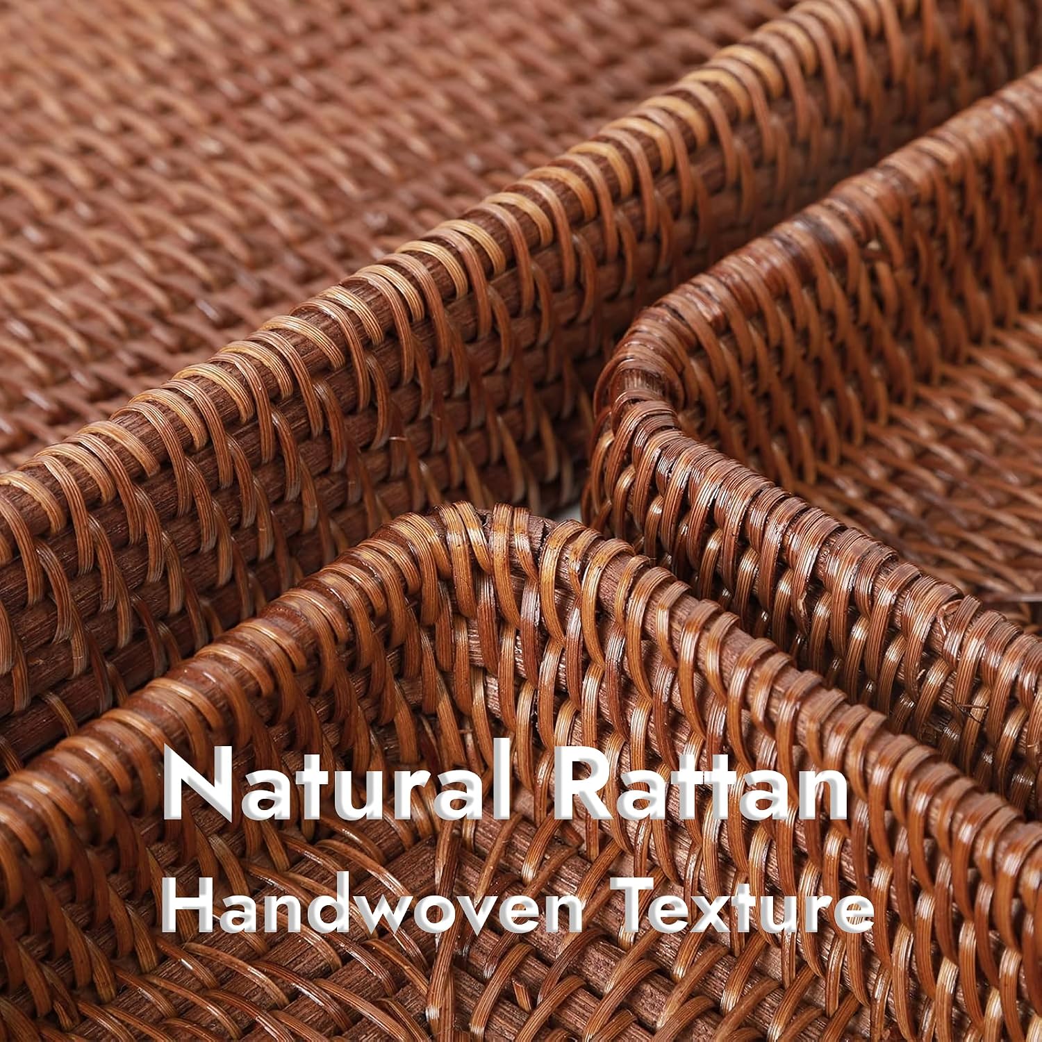 Rattan Tray / Rectangular Woven Tray / Dark Brown / Set of 3