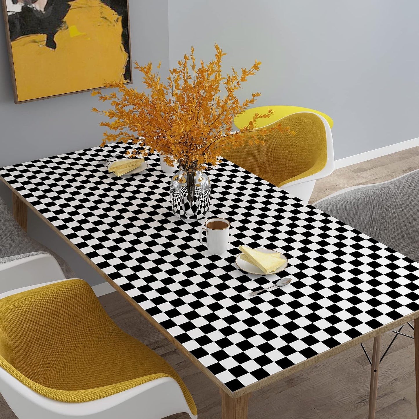 Thick Checkerboard Contact Paper Wide Black and White Checkered Wallpaper / 24 x 160 / Black/white