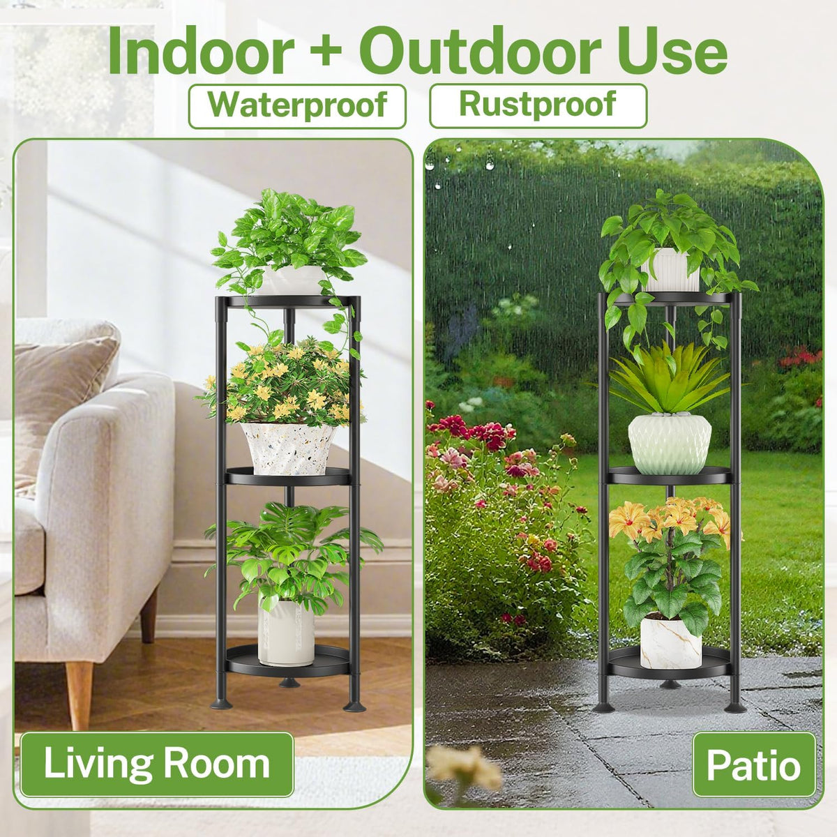 iDavosic.ly 3 Tier Plant Stand Indoor Outdoor, 10 In Wide Metal Tray, Black | Vertical Metal Corner Heavy Duty Multiple