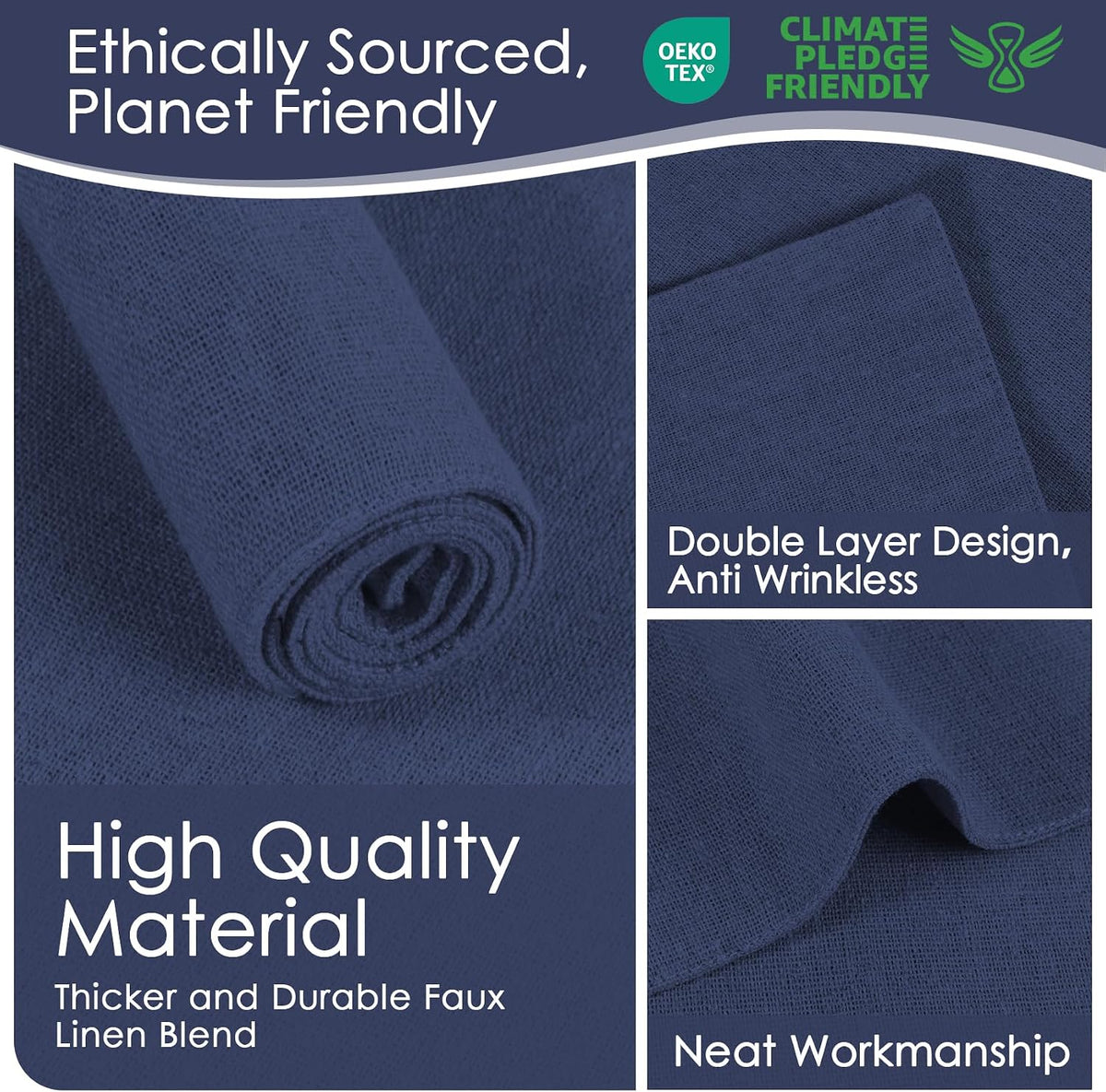 MANSPHIL Navy Blue Placemats Set of 6 Faux Linen Cotton Fabric Place Mats | 13"x19" Machine Washable Cloth Table