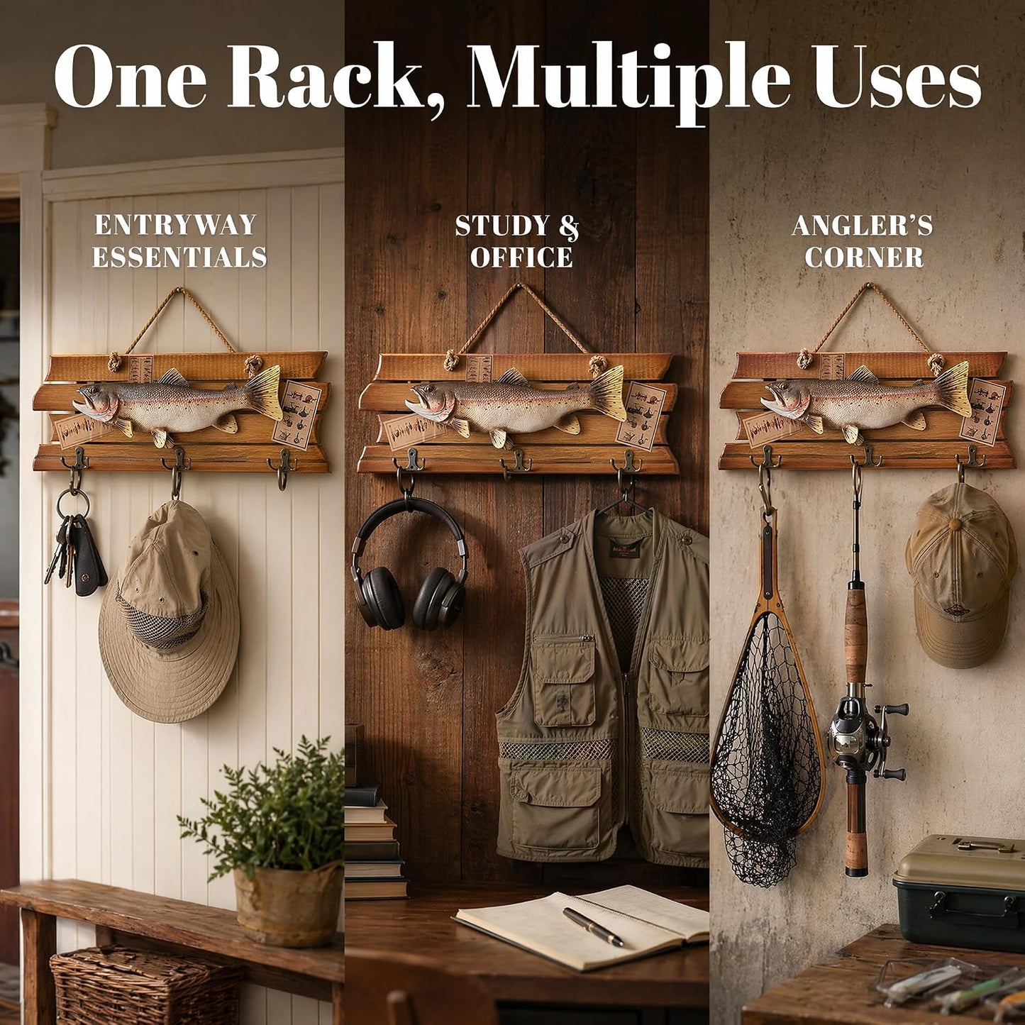 3 Hooks / Mounted Fish Decorative Key Holder and Coat Rack