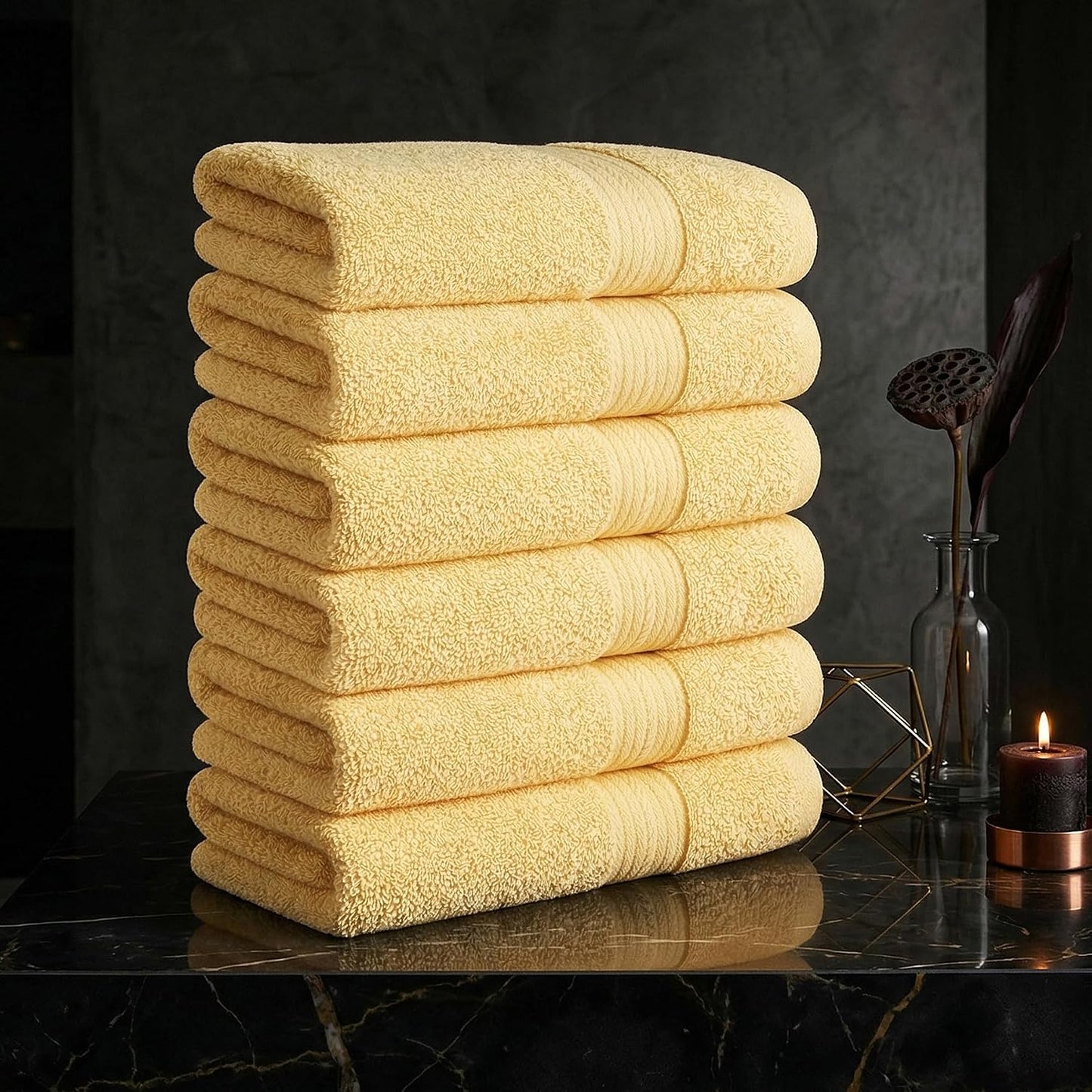 100% Cotton Hand Towels 18x28 Inches, 600 GSM, Soft & Absorbent, Set of 6, Yellow