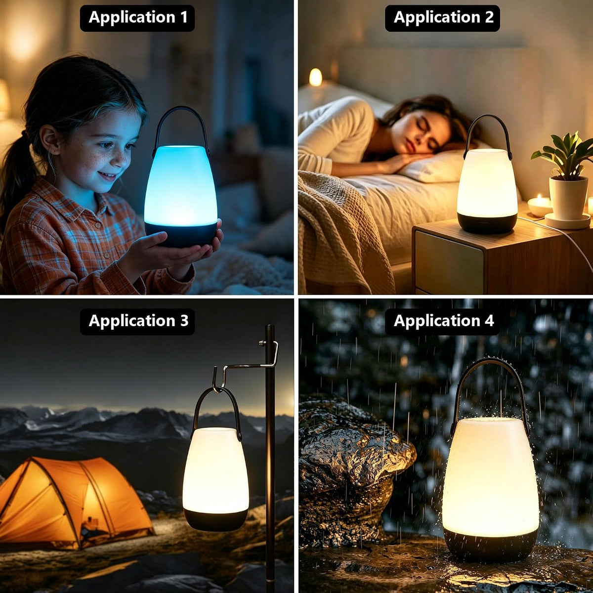 2-Pack Outdoor Rechargeable Table lamp,IP44 Waterproof,Remote | USB charging,PC Material,16 RGB colors,Outdoor