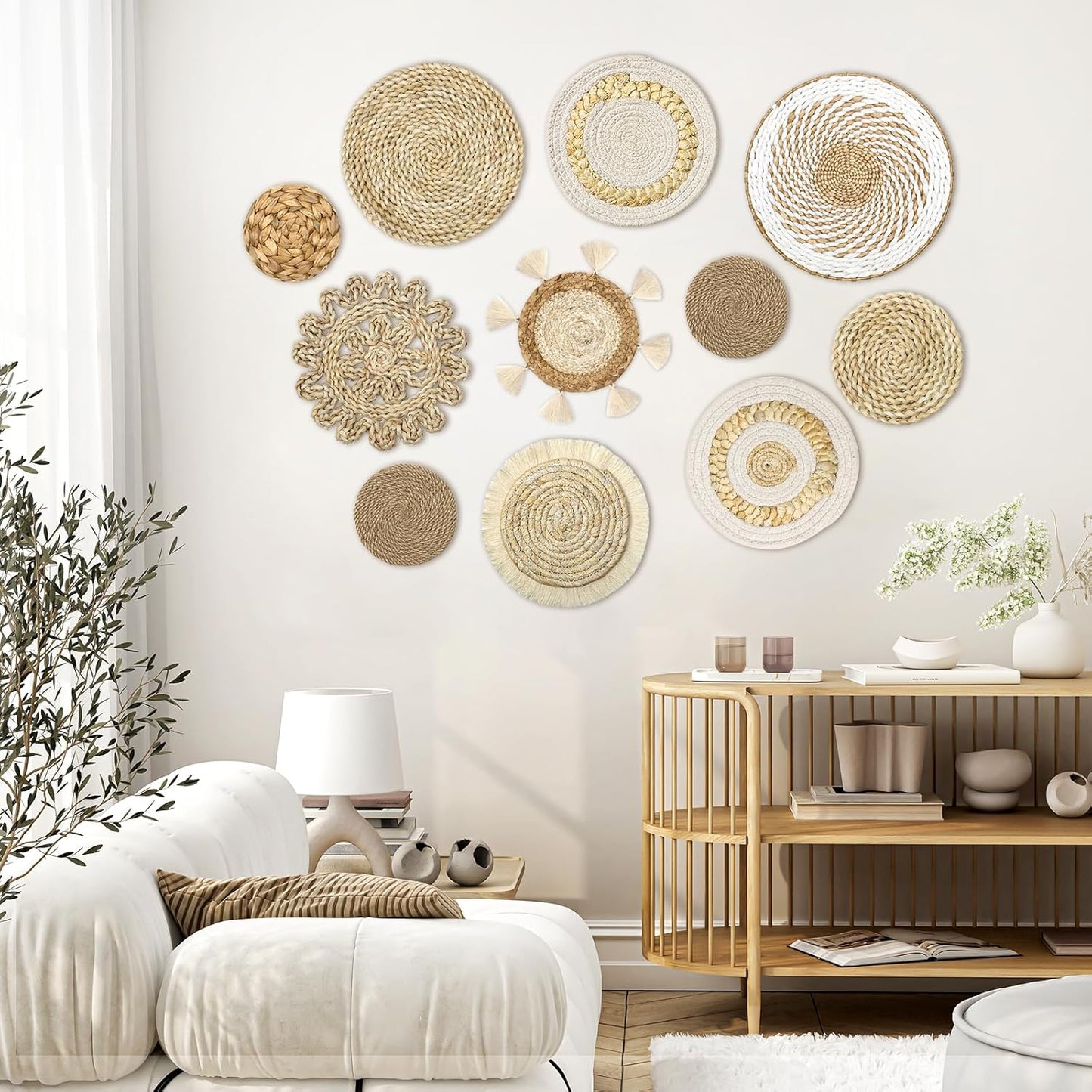 Boho Wall Basket Decor Wicker Woven Wall Basket Decorations Handcrafted Round / Bohemian / Set of 11