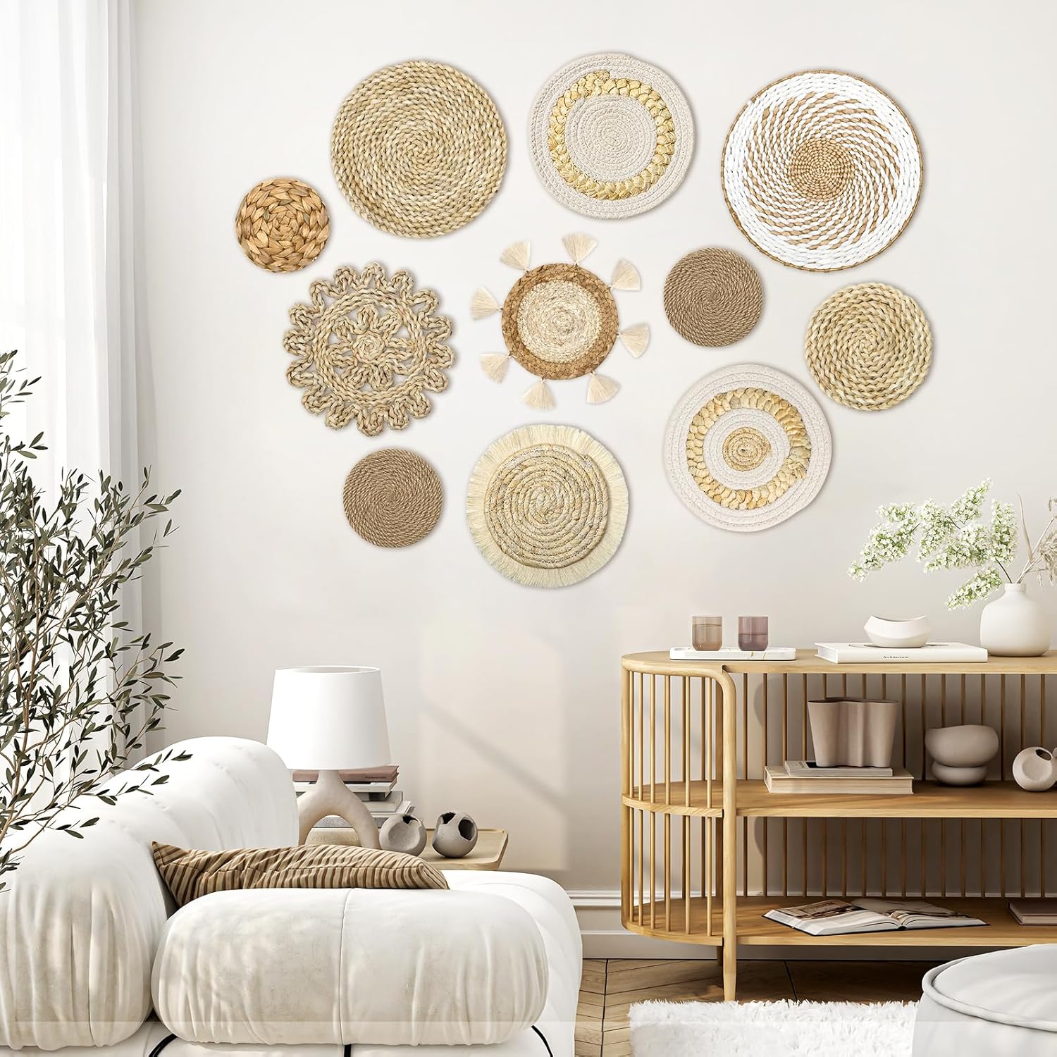 Boho Wall Basket Decor Wicker Woven Wall Basket Decorations Handcrafted Round / Bohemian / Set of 11