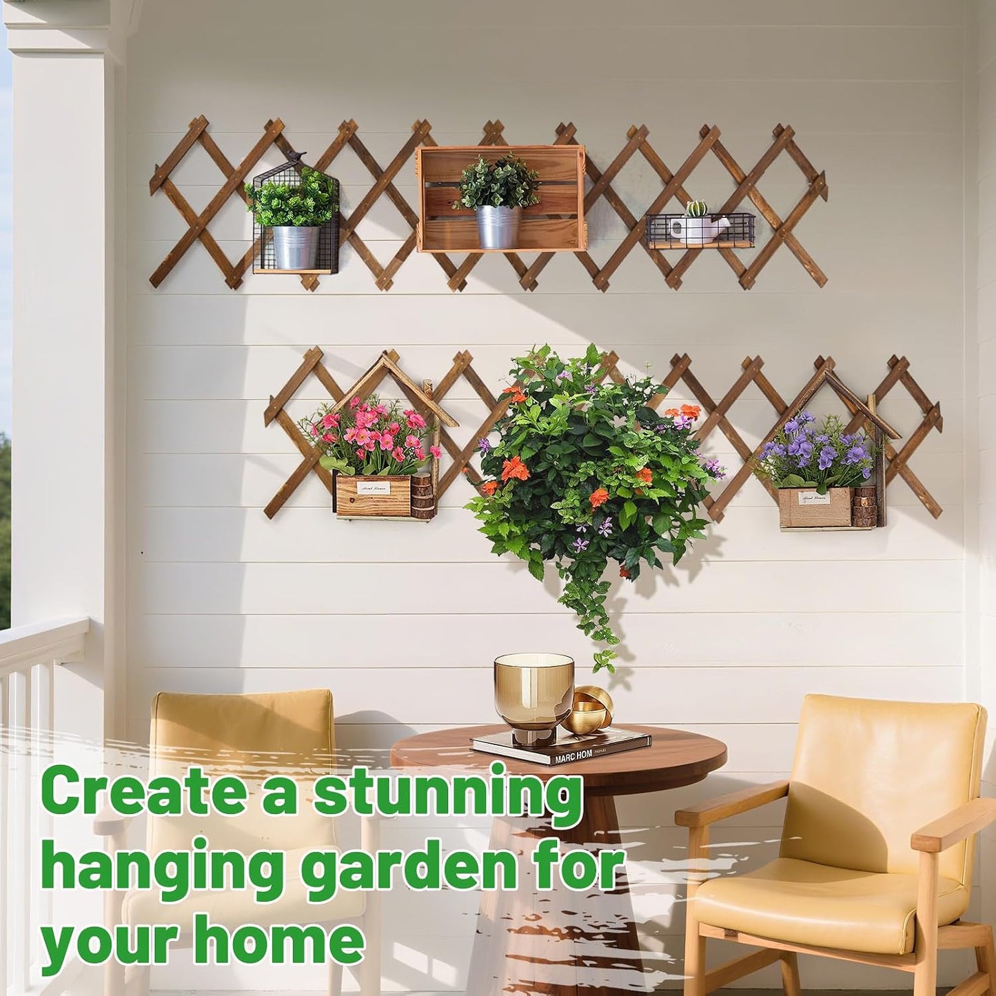 2Pcs 13x78 Expandable Wood Wall Trellis for Climbing Plants Outdoor/Indoor | Thick Wood, Decorative Lattice Panels for