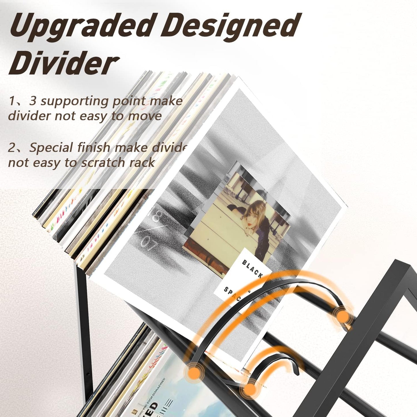 RUILALIFE 2-Tier-Vinyl-Record-Storage-Holder With Dividers, 200 LPs Albums Storage Rack Shelf, Steel Music Records