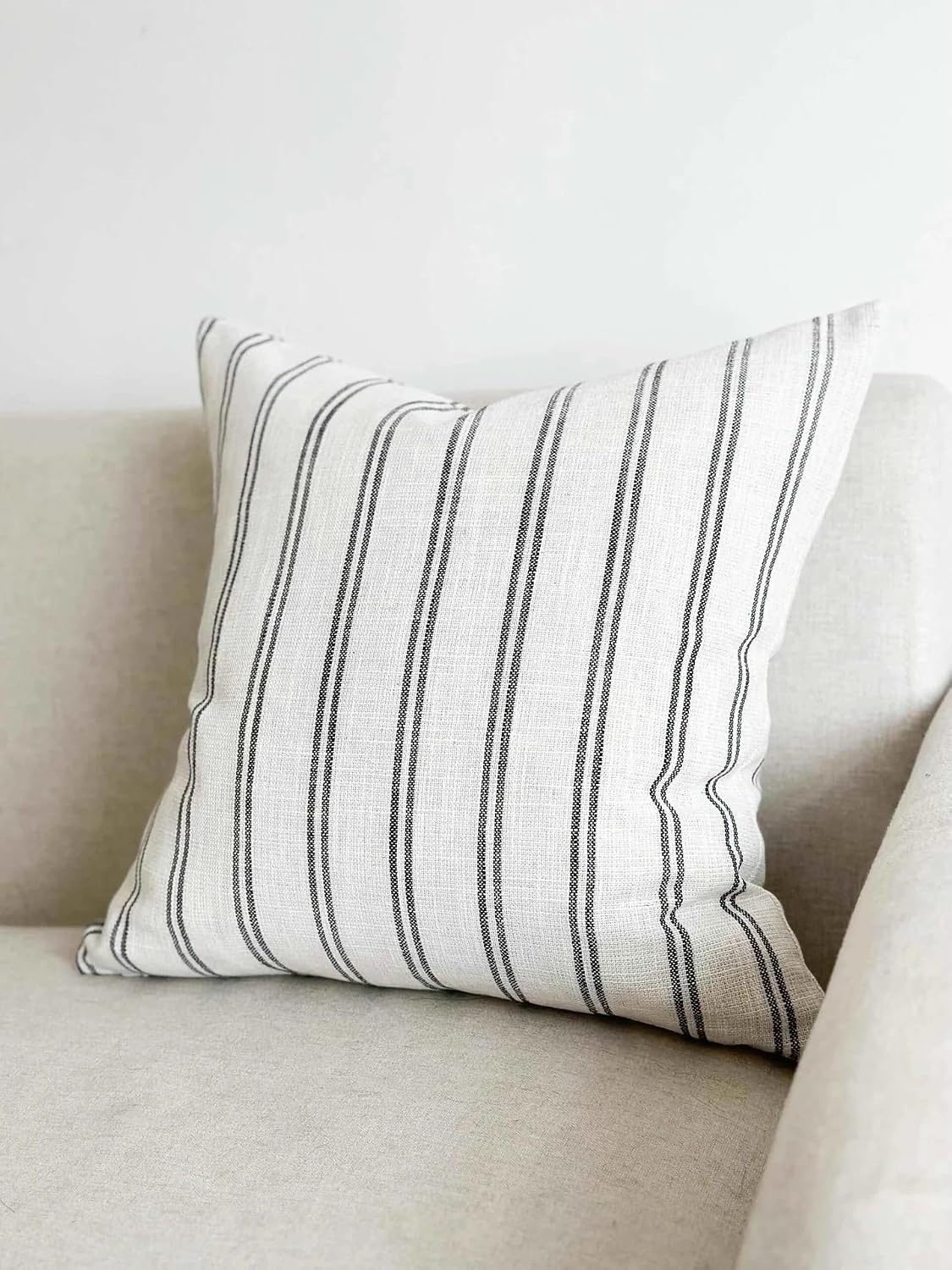 Farmhouse Linen Throw Pillow Cover / Black Striped / 18 x 18 / Set of 2