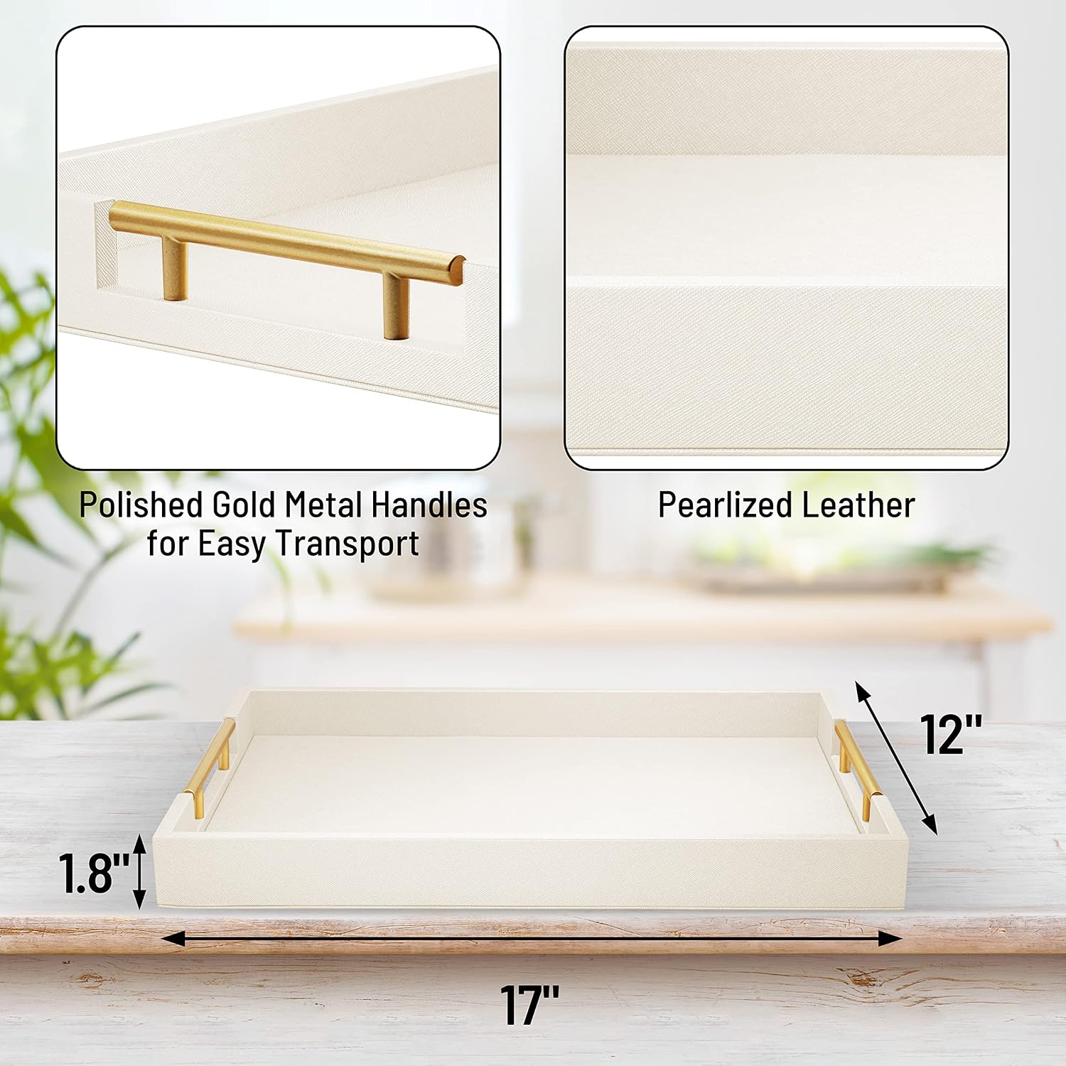 Wood Serving Tray / White / 17 x 12 x 1.8