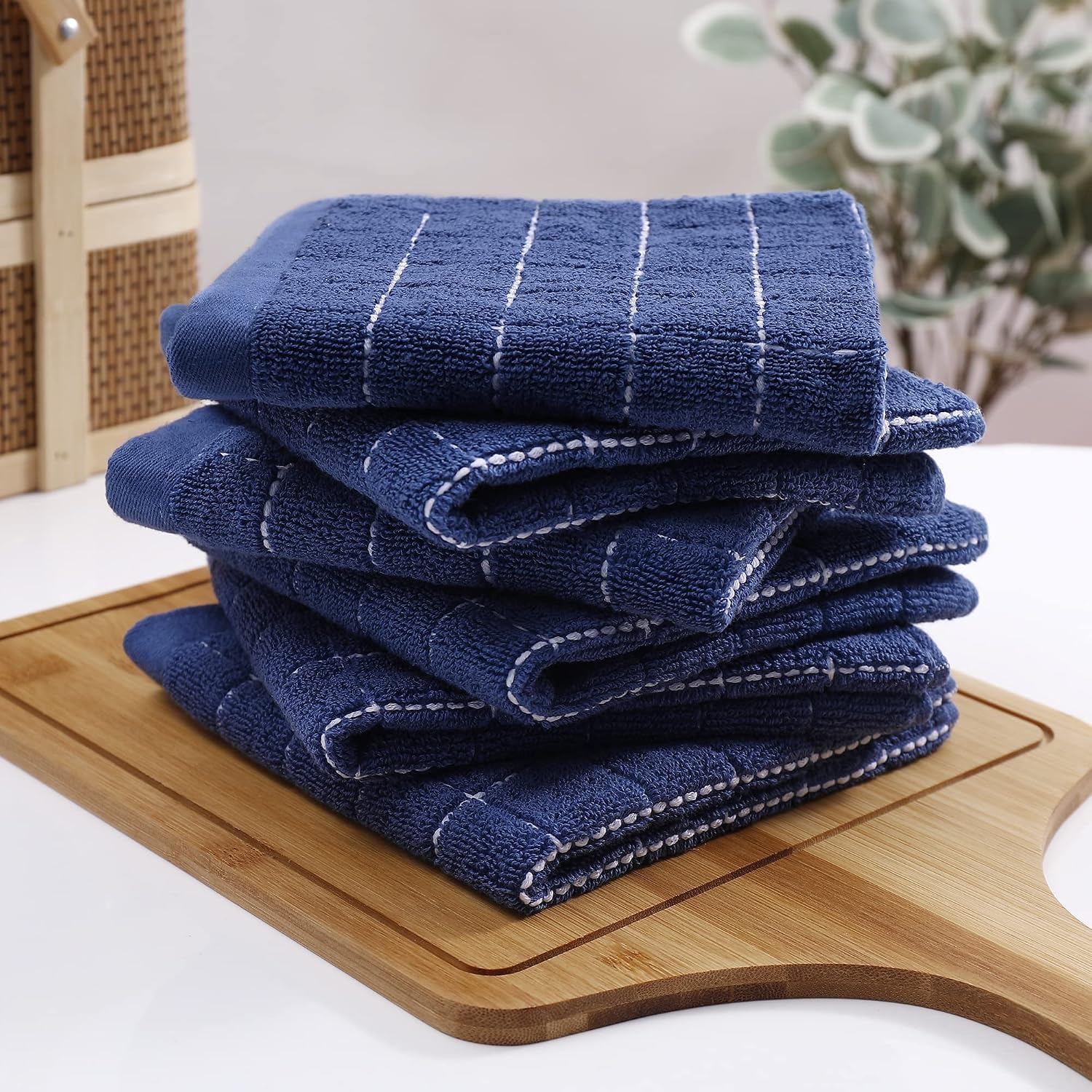 Homaxy 100% Cotton Terry Kitchen Dish Cloths, 12 Pack, Navy Blue | Ultra Soft and Absorbent Dish Towels for Kitchen