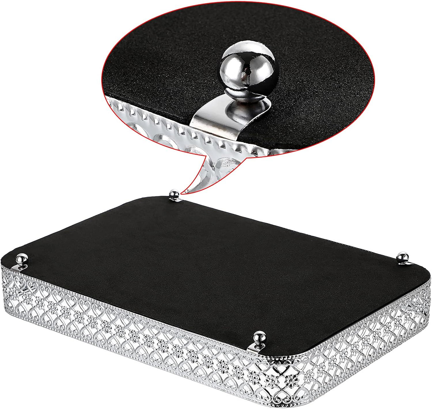 Perfume Mirror Tray Vanity Makeup Hollow-Carved Jewelry Organizer Glass / Silver / 11.8 x 7.9 x 2