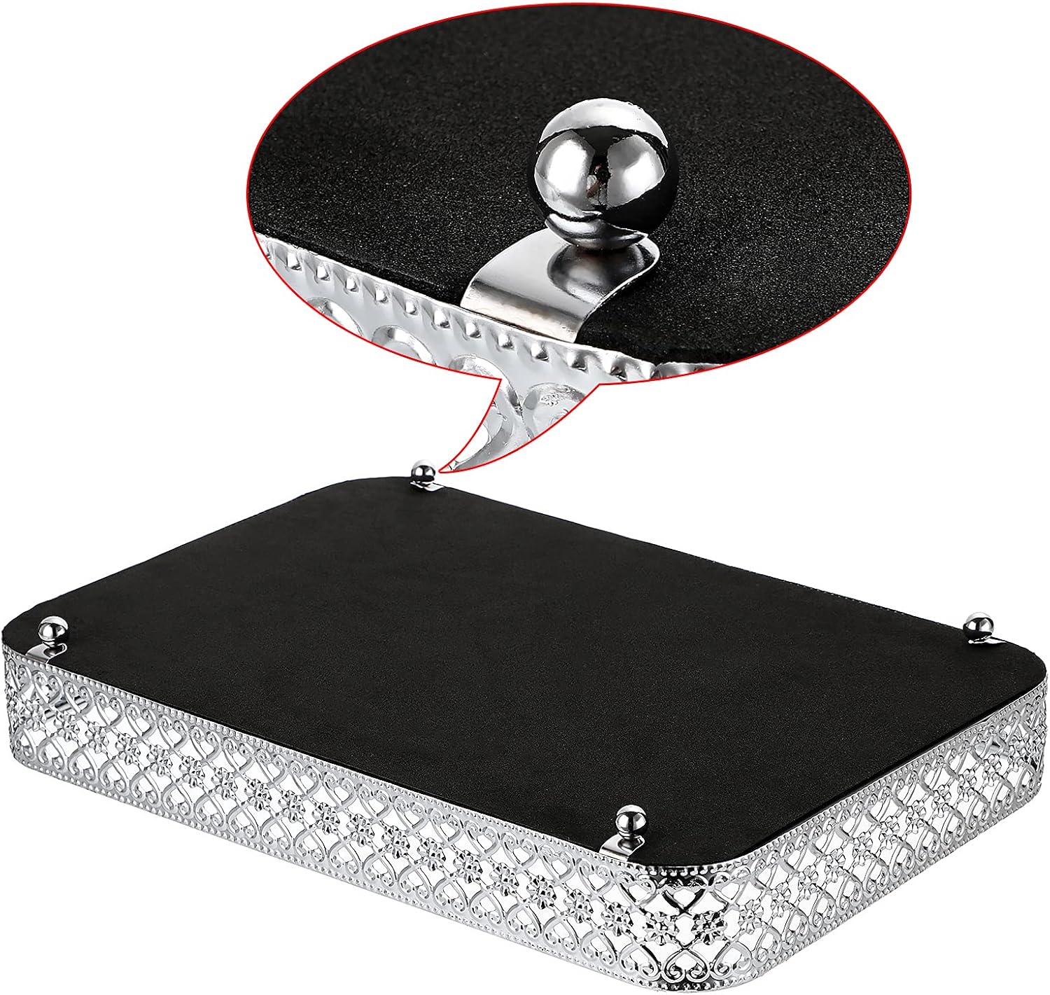 Perfume Mirror Tray Vanity Makeup Hollow-Carved Jewelry Organizer Glass / Silver / 11.8 x 7.9 x 2
