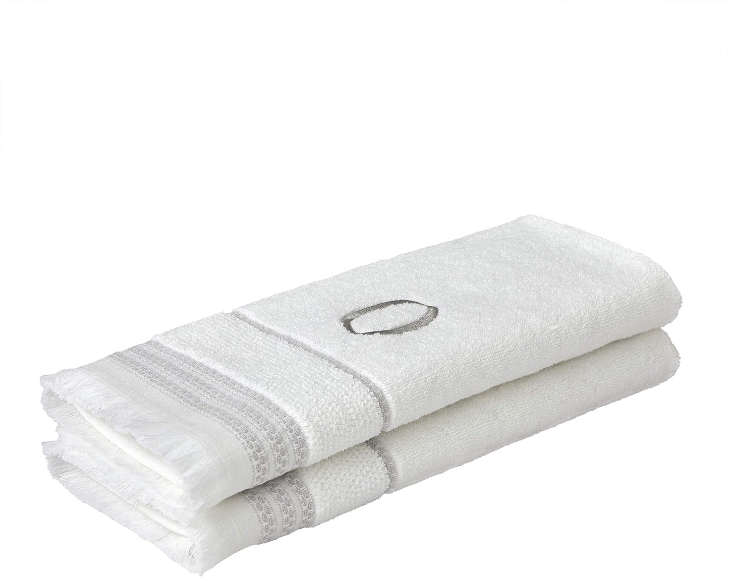 SKL Home Casual Monogram Hand Towel Set-2pc, Embroidered O, White | Available in letters A-Z. Personalized style for