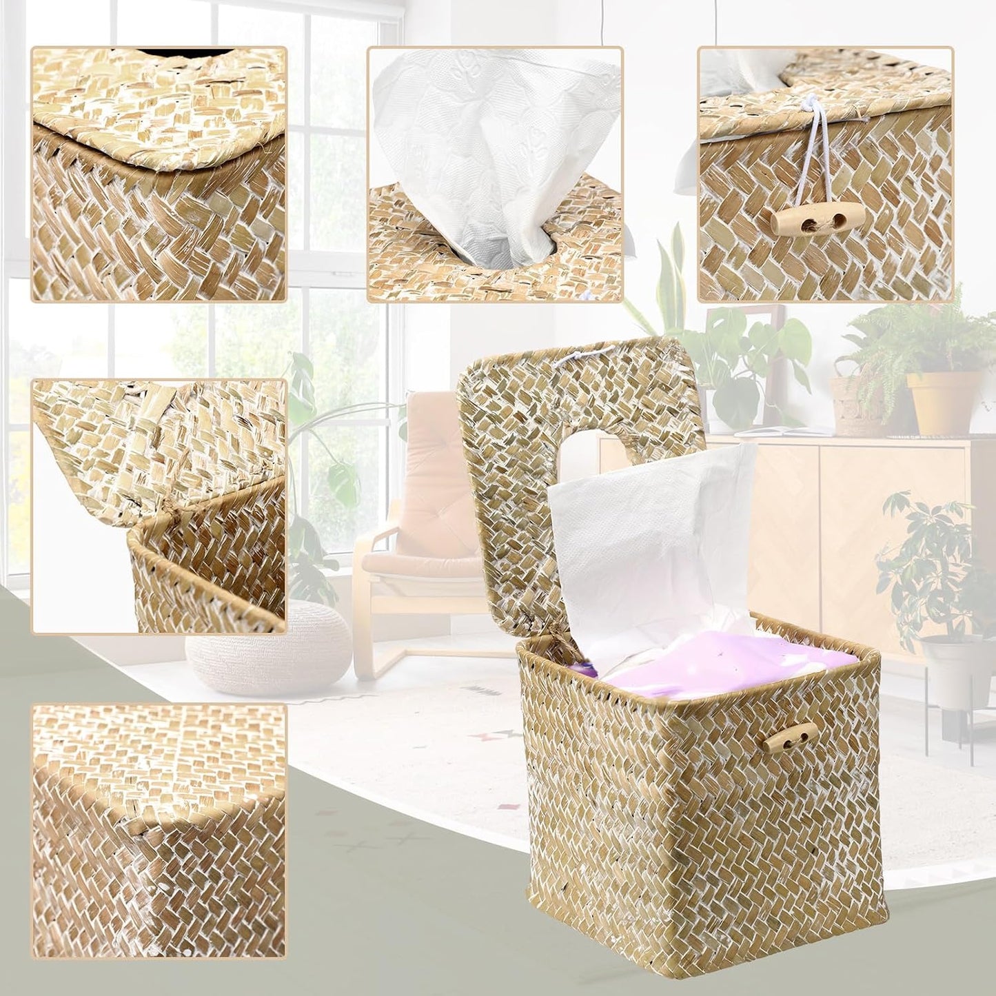 Tissue Box Cover Square Seagrass Tissue Box / Natural / Boho / Seaweed / Set of 2