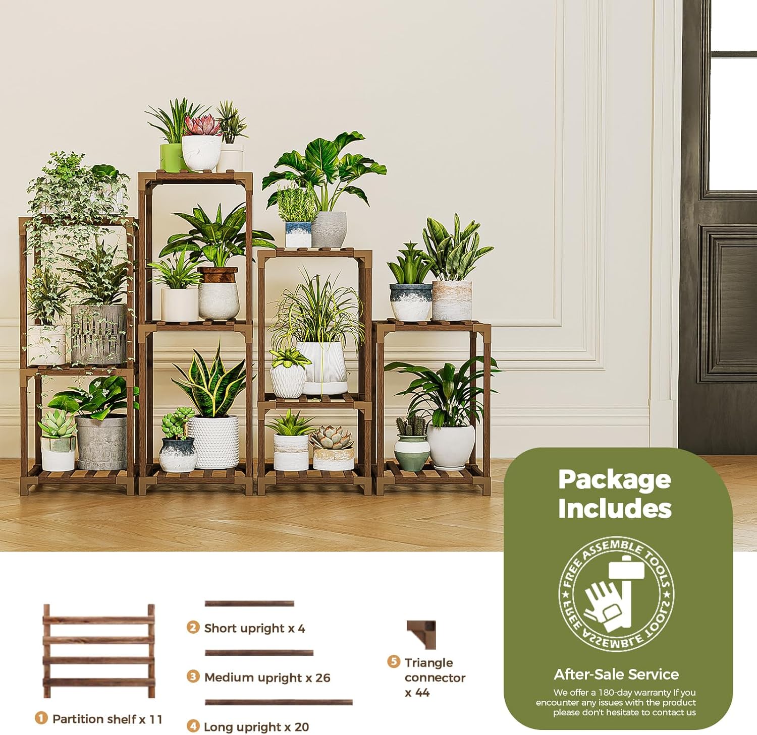 Bamworld Plant Stands Indoor 4 Sets Plant Shelves Outdoor | Wooden Plant Holder for Multiple Plants Flower Stands for