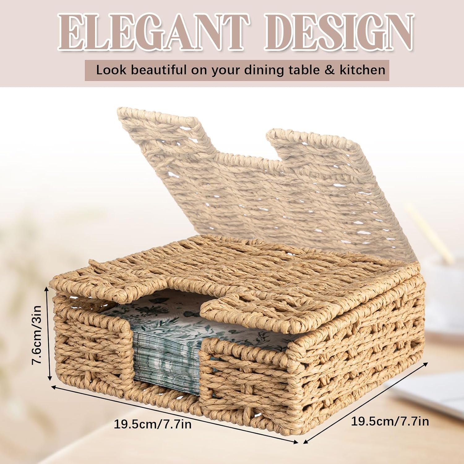 Napkin Holder / Flat Square Napkin Basket for Dinner Kitchen Camping / Natural Color / Woven Paper