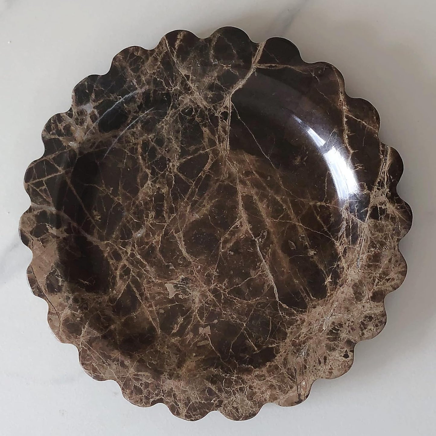 Marble Tray Round Scalloped Tray Small Serving Platter for Counter / Coffee Net
