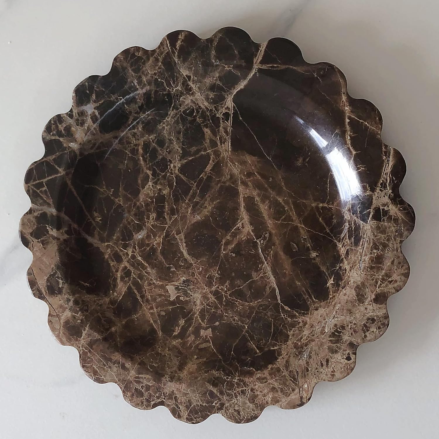 Marble Tray Round Scalloped Tray Small Serving Platter for Counter / Coffee Net