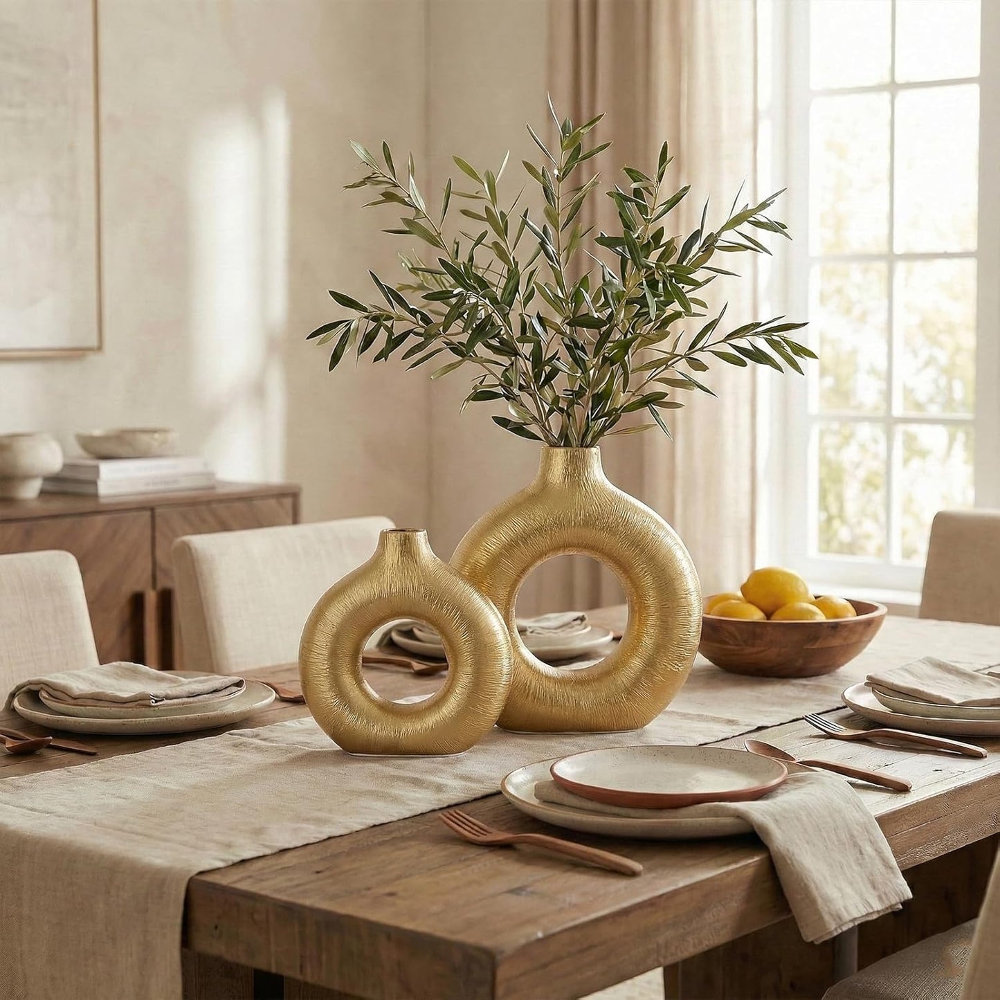 Modern Matte Ceramic Vases for Entryway Living Room Bedroom / Matte Gold / Set of 2