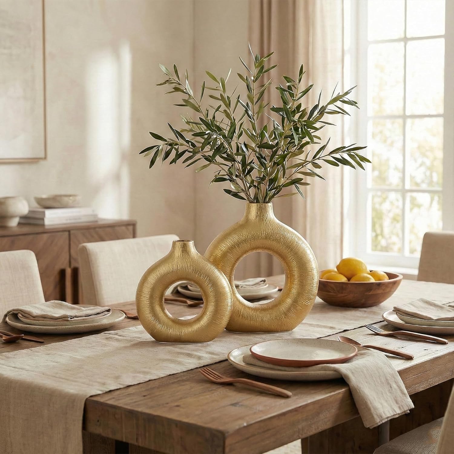 Modern Matte Ceramic Vases for Entryway Living Room Bedroom / Matte Gold / Set of 2