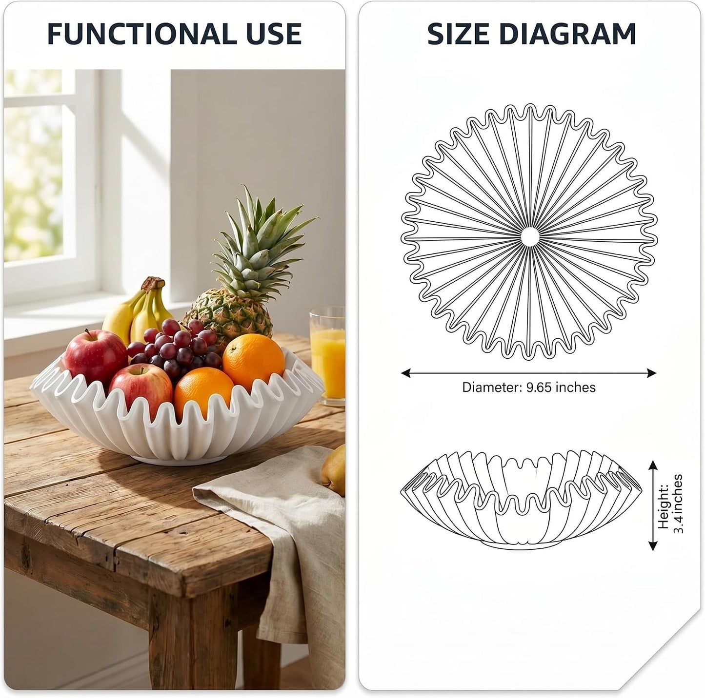 Modern Handicraft Ruffle Key Bowls for Living Entryway Table / White-9.65in / Resin