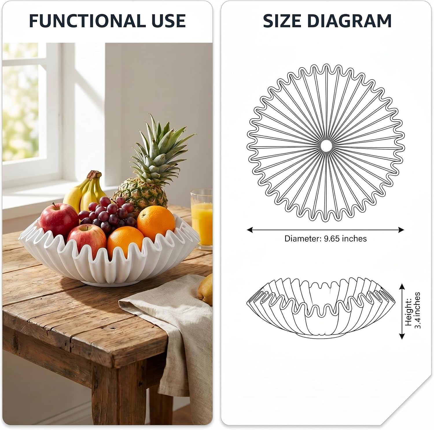 Modern Handicraft Ruffle Key Bowls for Living Entryway Table / White-9.65in / Resin