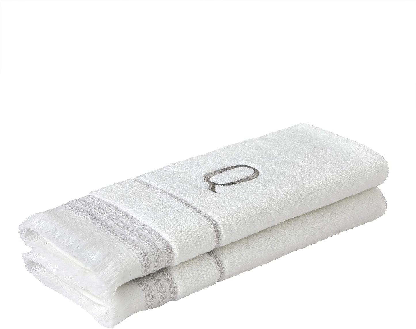 SKL Home Casual Monogram Hand Towel Set-2pc, Embroidered Q, White | Available in letters A-Z. Personalized style for