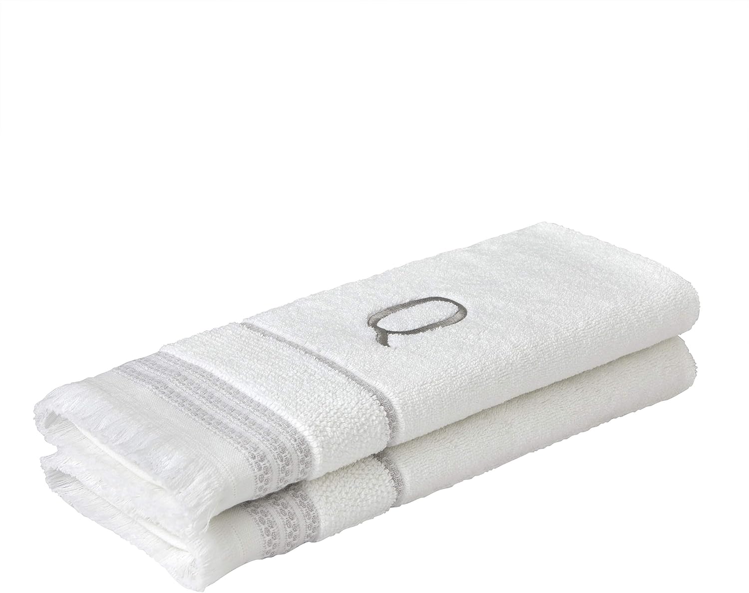 SKL Home Casual Monogram Hand Towel Set-2pc, Embroidered Q, White | Available in letters A-Z. Personalized style for
