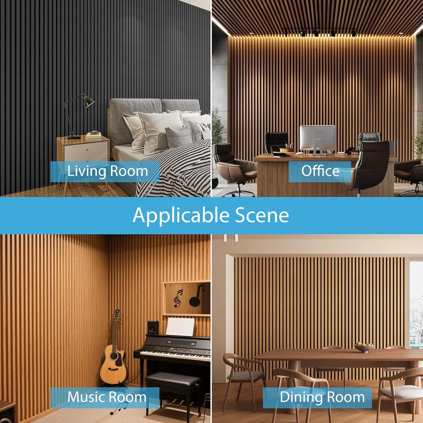 Wood Slat Acoustic Panels / Teak / 94.5 x 24 / Set of 2