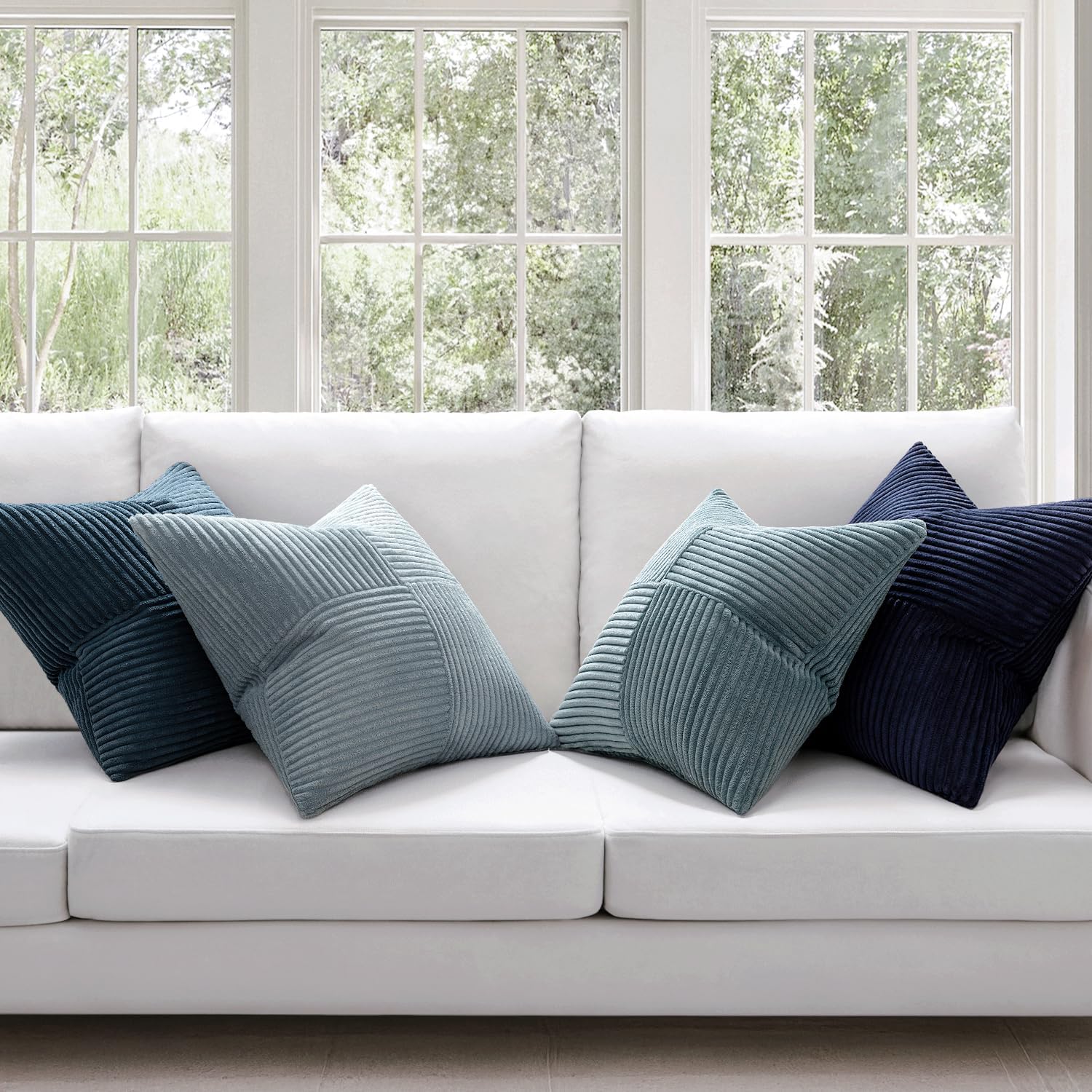 Dusty Blue Navy Farmhouse Throw Pillow Covers Boho Patchwork / 18 x 18 / Dark Blue / Set of 4