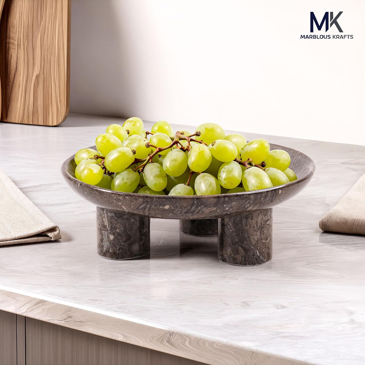 Candle Holder / Marble Decorative Tray Handmade Stone Fruit Tray / Oceanic / Natural / 8 Inch