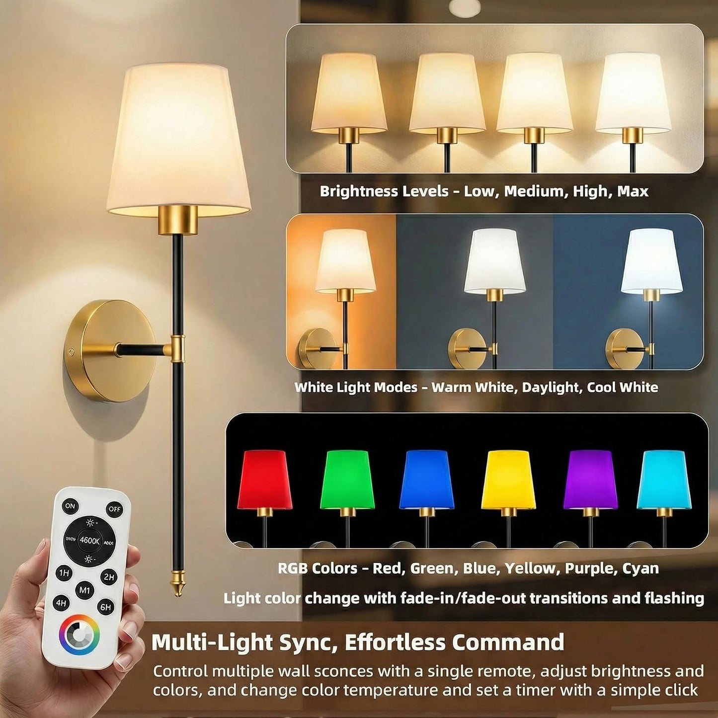 IRONPAX Wall Sconces Battery Operated Set of 2, Wireless Rechargeable Wall Sconce Set of Two, Dimmable Wall Lights with
