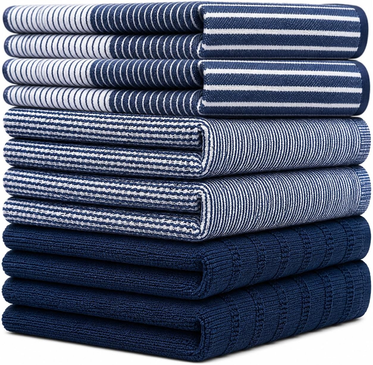 Premium Kitchen Towels 6 Pack 100% Cotton, 20"x28" Dish Towels - Navy Blue | Large Flat & Terry Kitchen Linen Set with