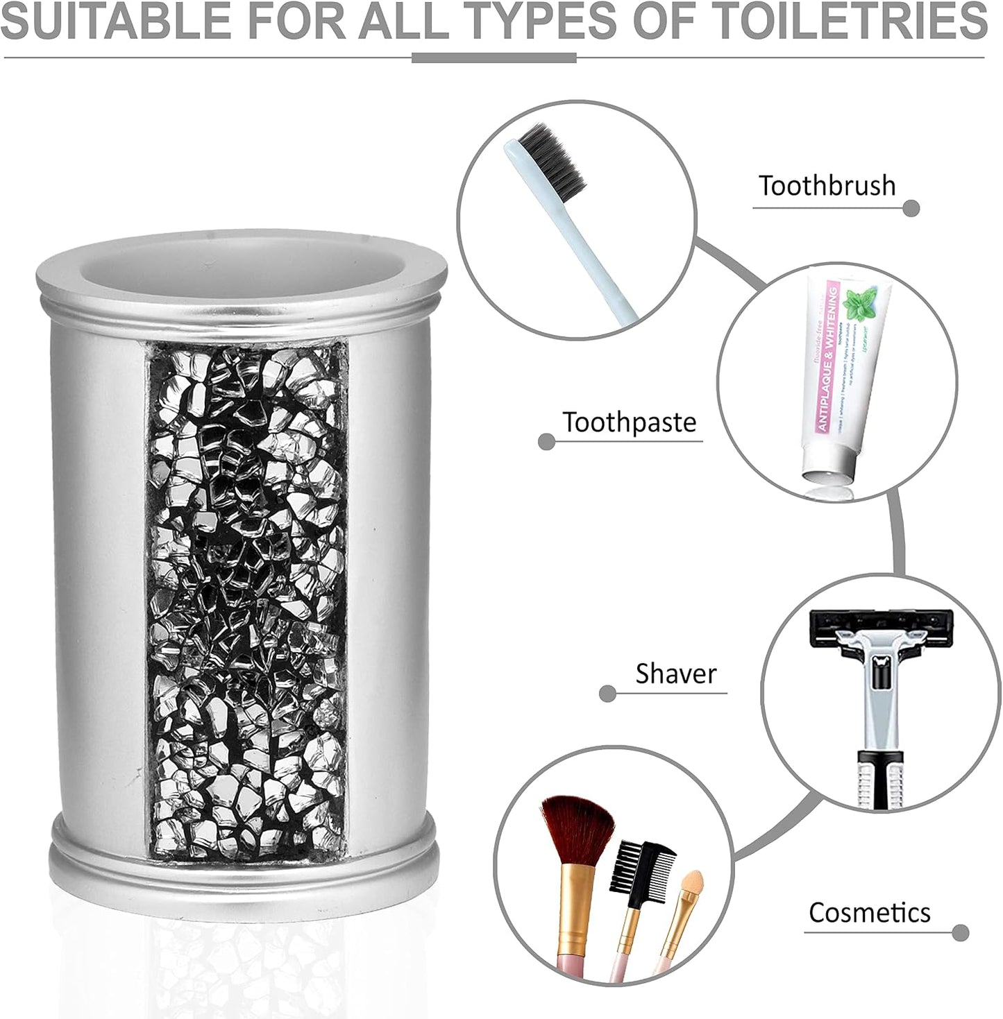 Zahari Home 4pc Sinatra Stylish Bathroom Accessories Set Liquid Soap Dispenser, Tumbler, Tooth Brush Holder and Soap