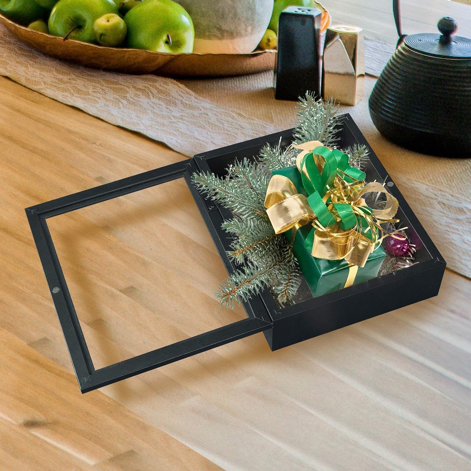 Muzilife 11x14 Shadow Box Wood Picture Frame, 2.16 Deep, Real Glass, Black | FSC-Wood, Magnetic Door, Linen Interior &