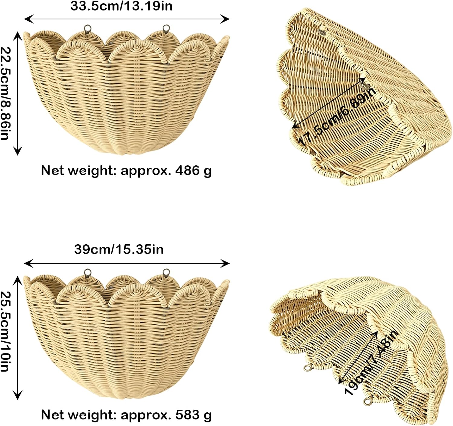 Scalloped Wall Basket / Set of 2