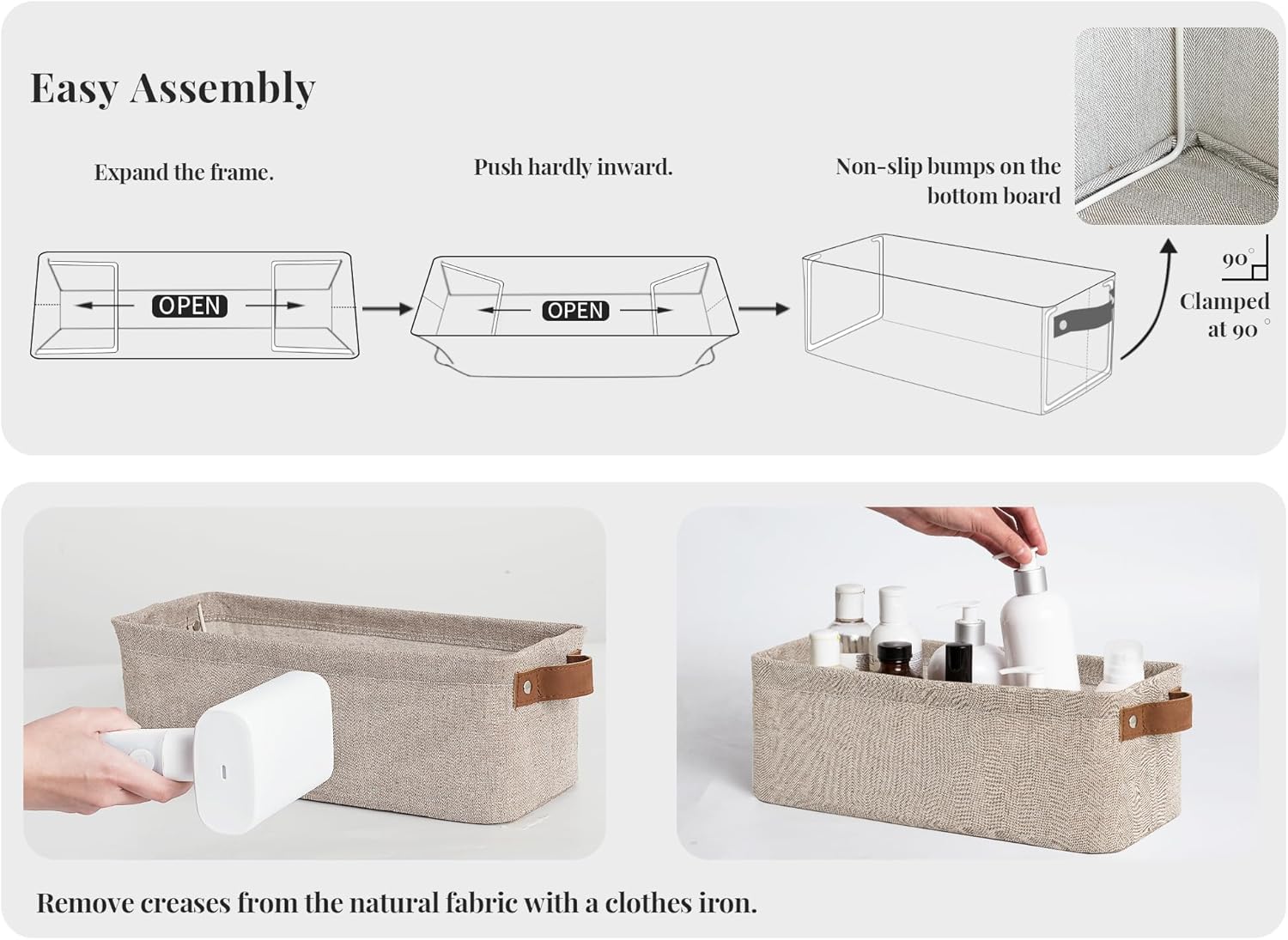 Fabric Organizer / Narrow Storage Bins / Brown and Beige / 15"L x 6"W x 5"H