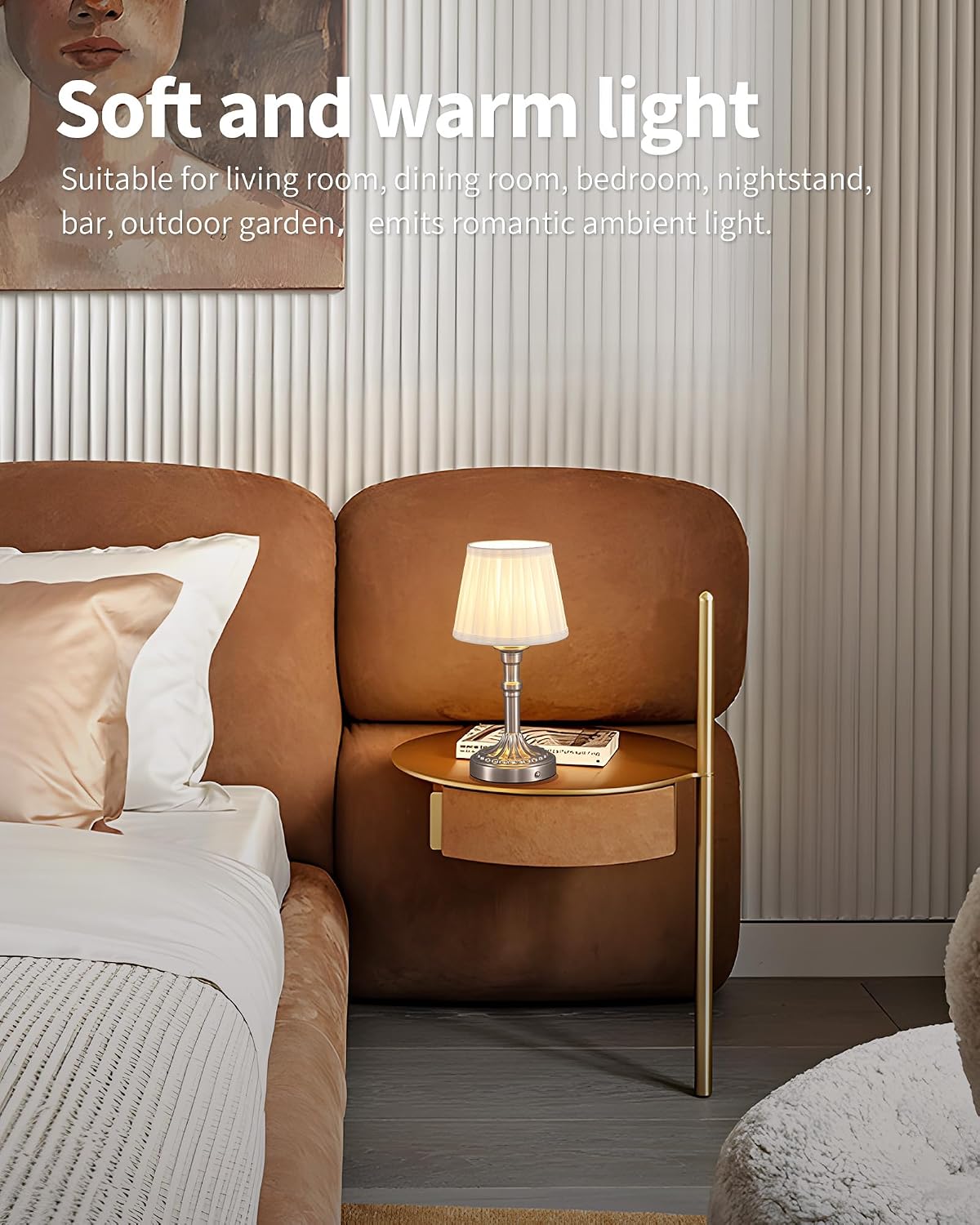 KDG Nickel Cordless Table Lamps Set of 2, Beige Fabric Shade Desk Lamp | Portables 4000mAh Battery Powered, Small LED