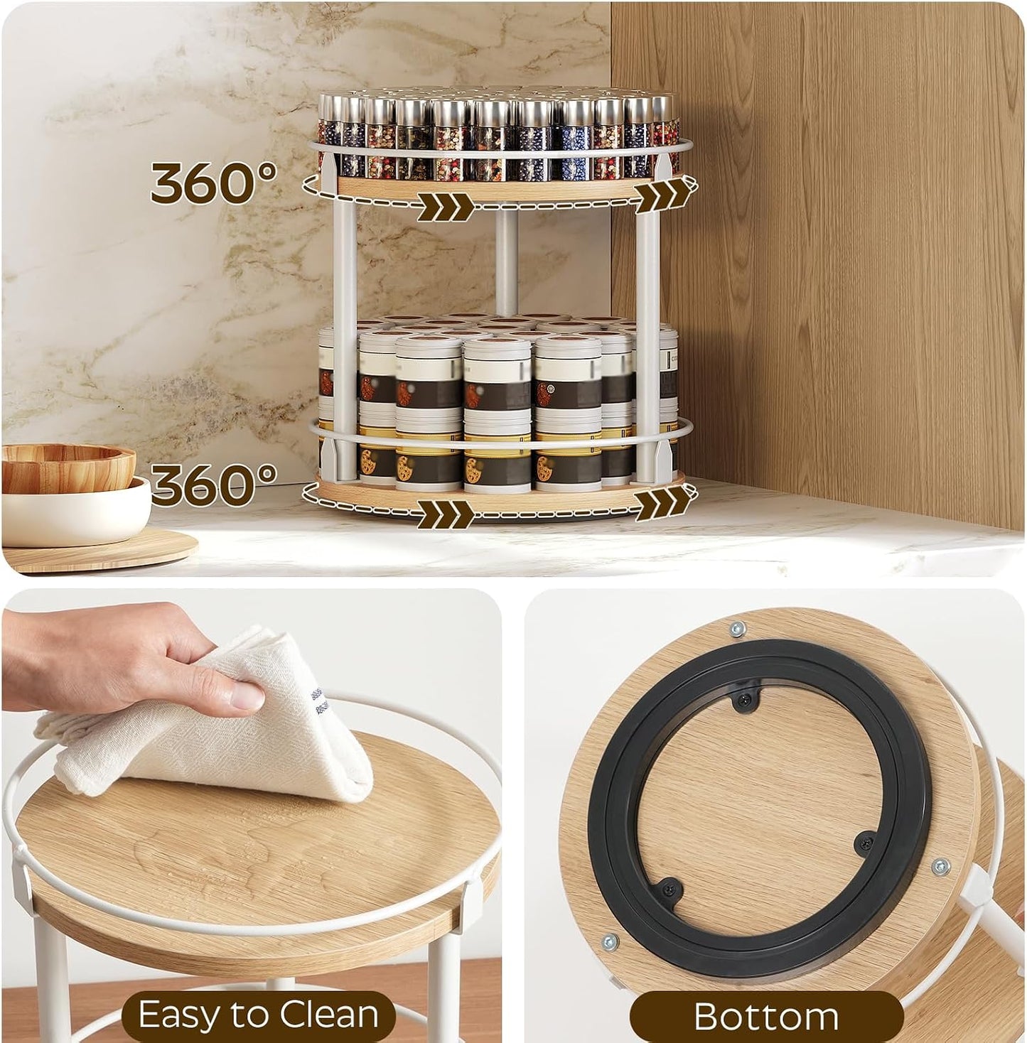 Lazy Susan Organizer, Rotating Spice Rack, 2 Tier Spice Turntable Organizer, Industrial Turntable Spice Holder, for