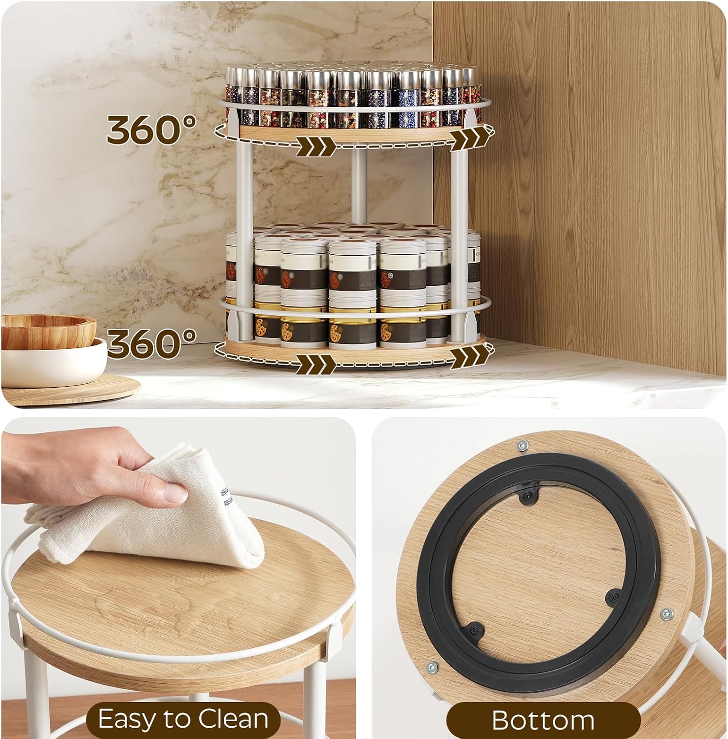 Lazy Susan Organizer, Rotating Spice Rack, 2 Tier Spice Turntable Organizer, Industrial Turntable Spice Holder, for