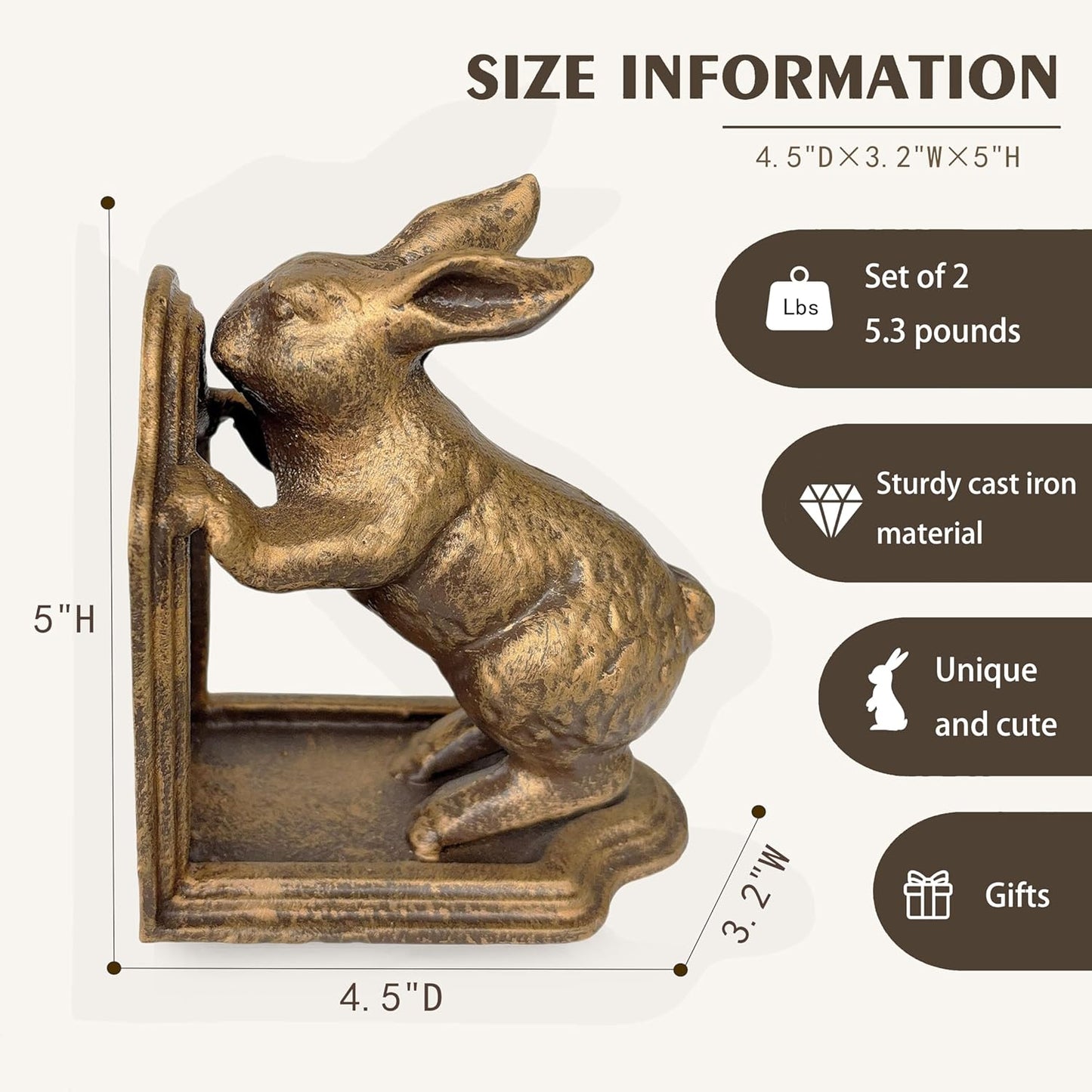 Unique bookends for Heavy / Antique Gold Bunny