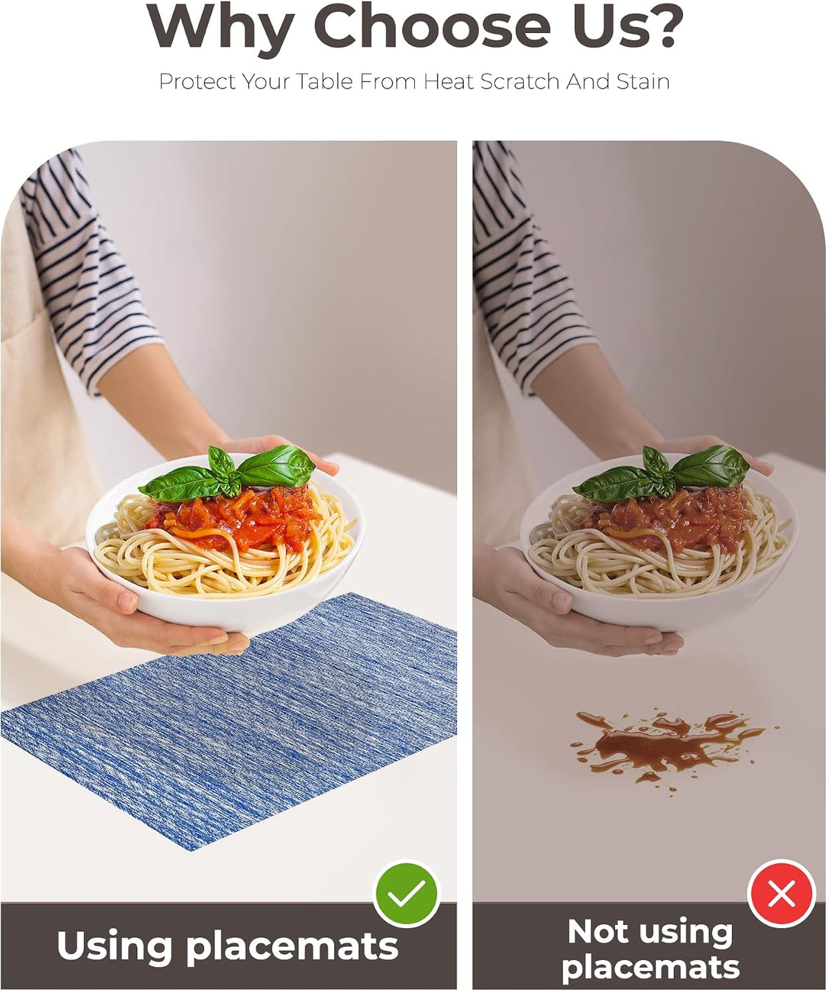 Leetaltree Woven Vinyl Placemats Set of 12,Blue Zigzag | High Density，Stain Resistant, Easy to Clean, Washable Table