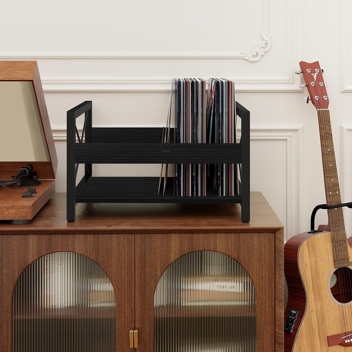 ELITEROO Vinyl Record Holder, Wooden Record Crate Fits 7” -12” Records | Vinyl Shelf Holds up to 50-100 Albums, DVDs